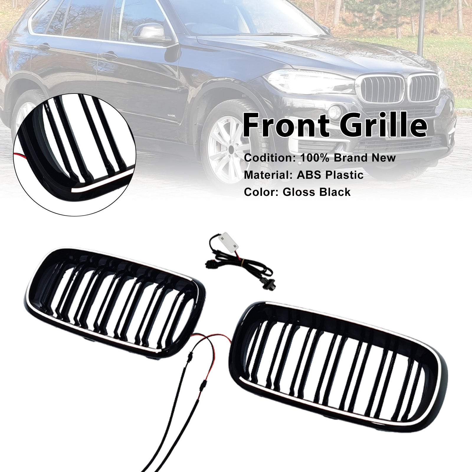 2014-2018 For BMW X6 F16 35i/35i xDrive/50i xDrive Double Slat Front Bumper Kidney Grille