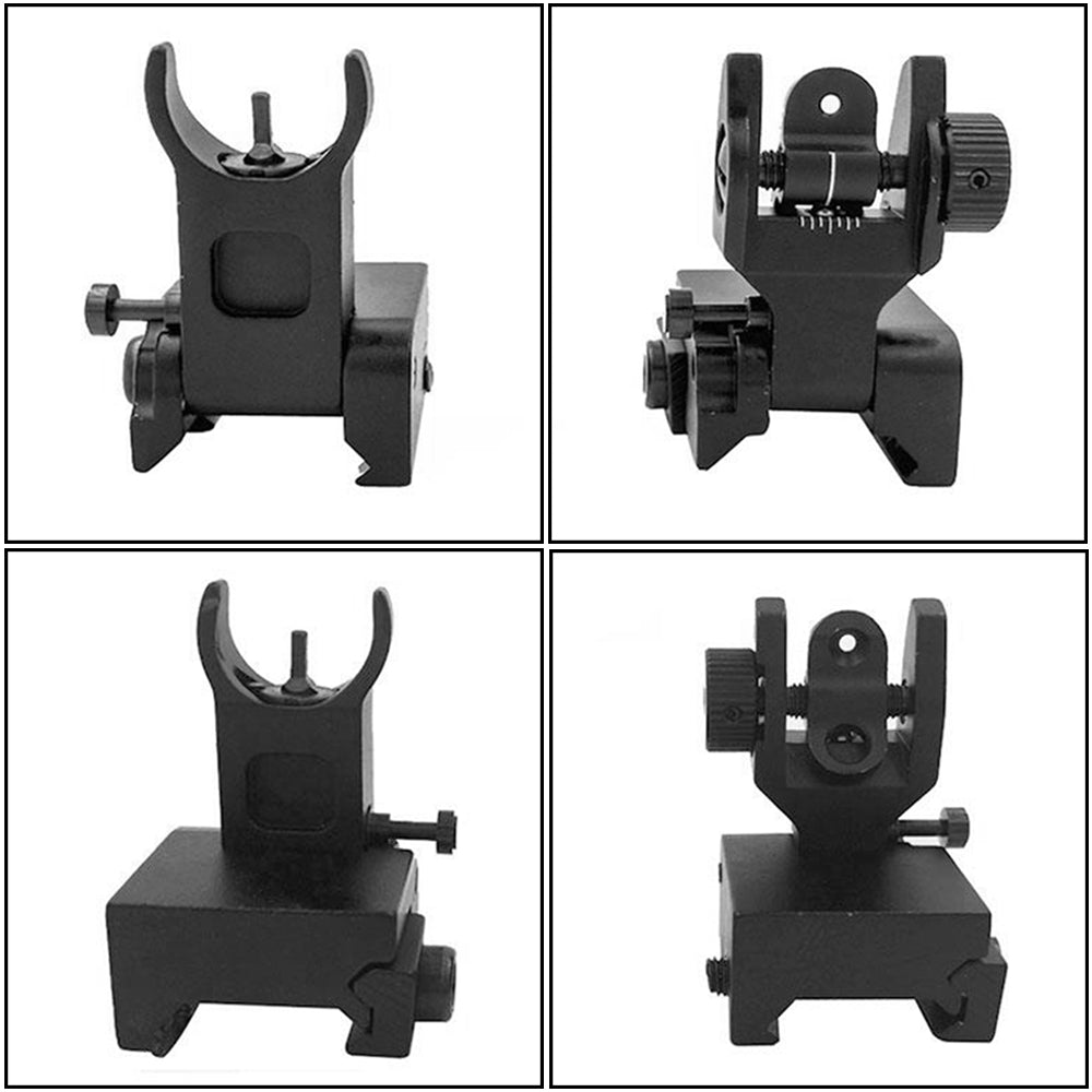 Hunting Metal Low Profile Flip-up Folding Back Iron Sights Front & Rear Set