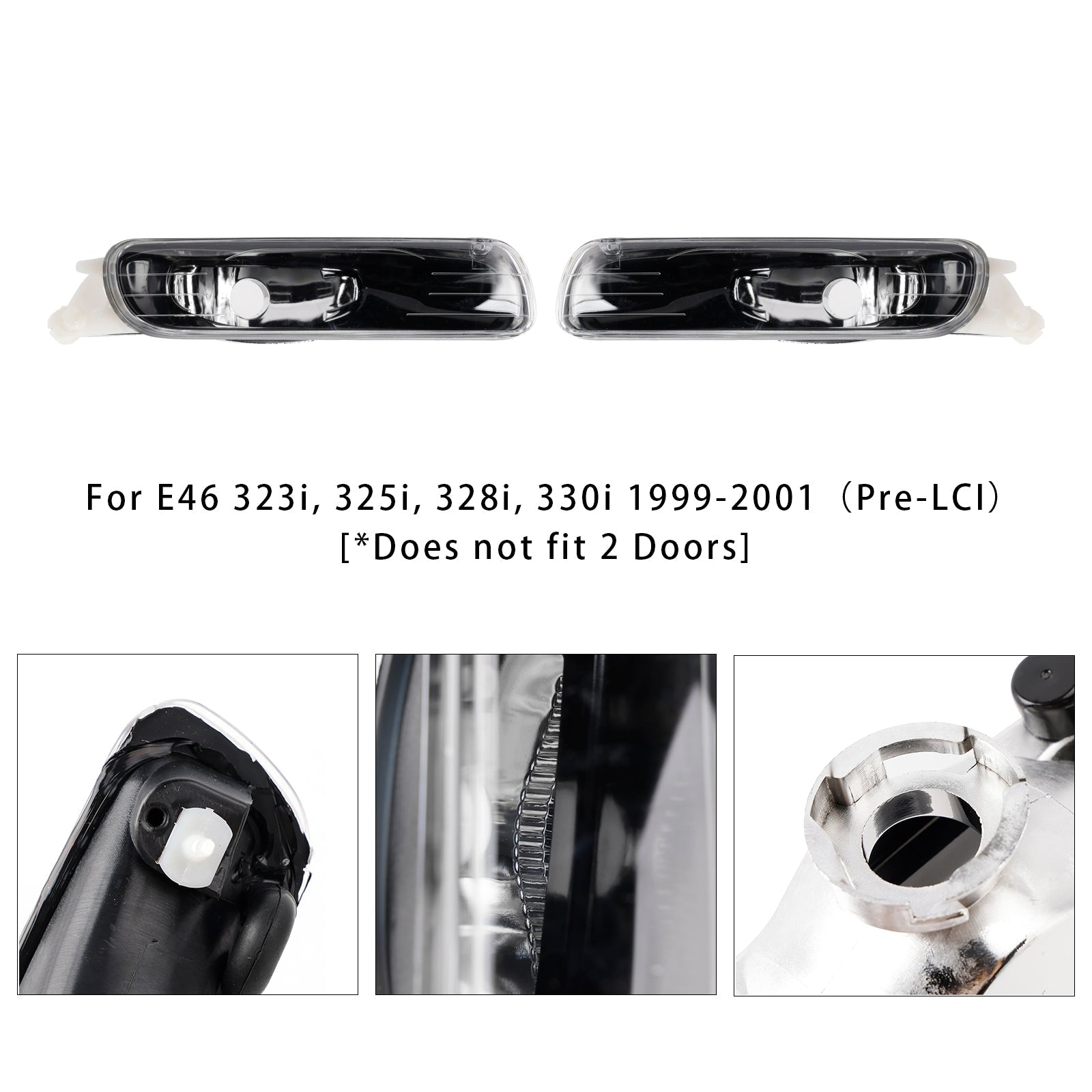 Pair Front Bumper Fog Light Without Blubs For E46 323i 325i 1998-2001（Pre-LCI）