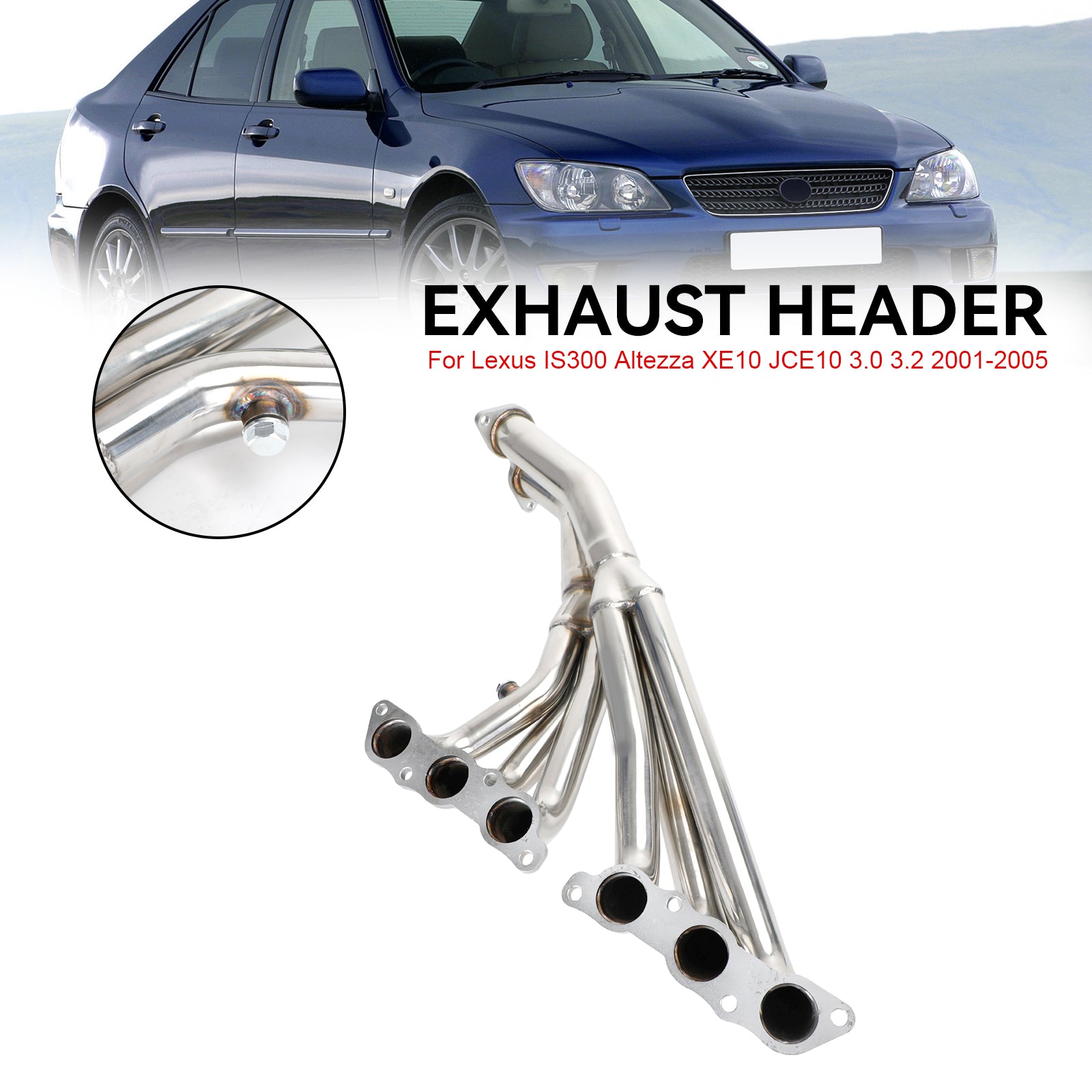 Stainless Headers Exhaust Fit Lexus IS300 2001-2005 Altezza XE10 3.0L L6 2JZ-GE