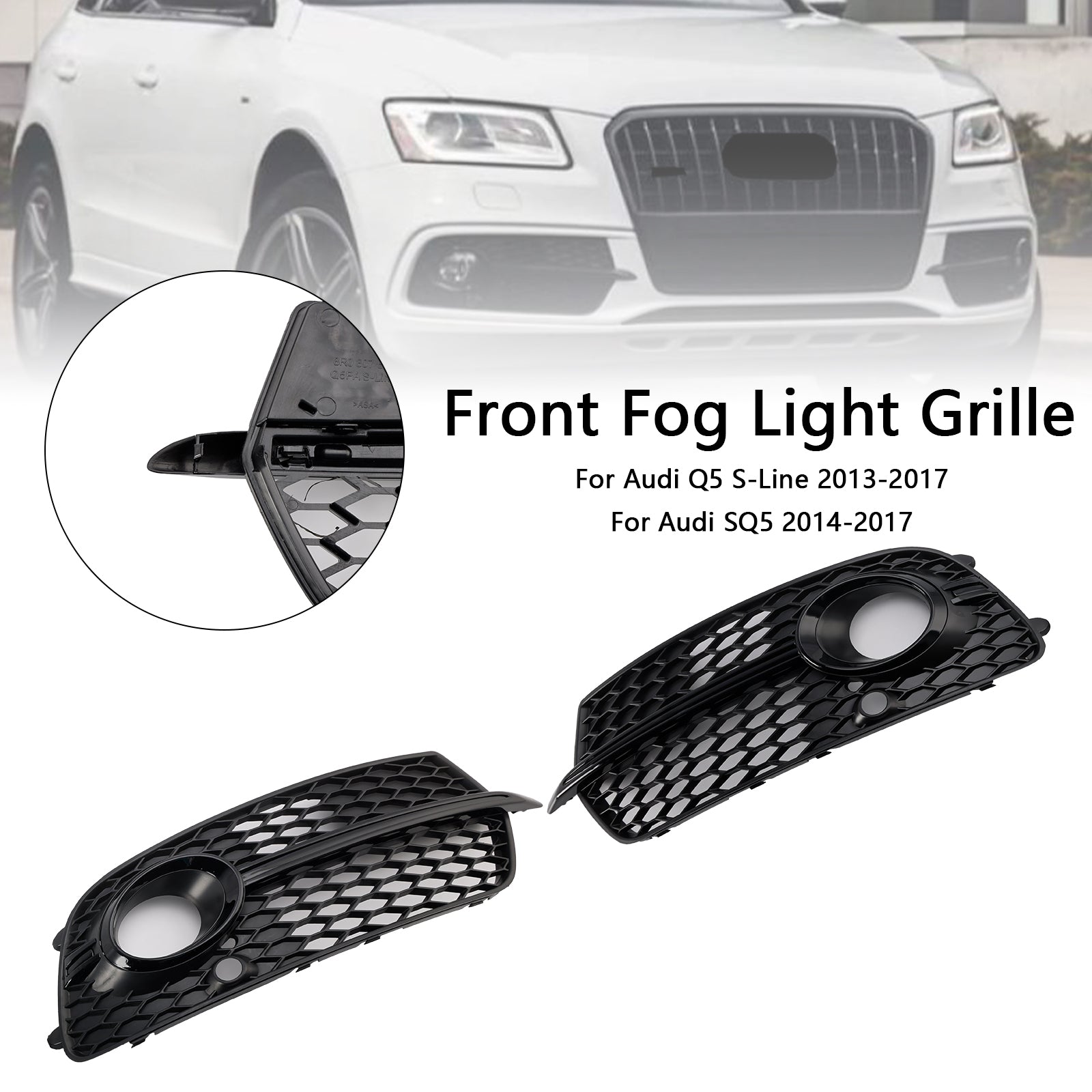 Front Bumper Fog Light Grill Grille Fit Audi Q5 S-Line SQ5 2013-2017 Black