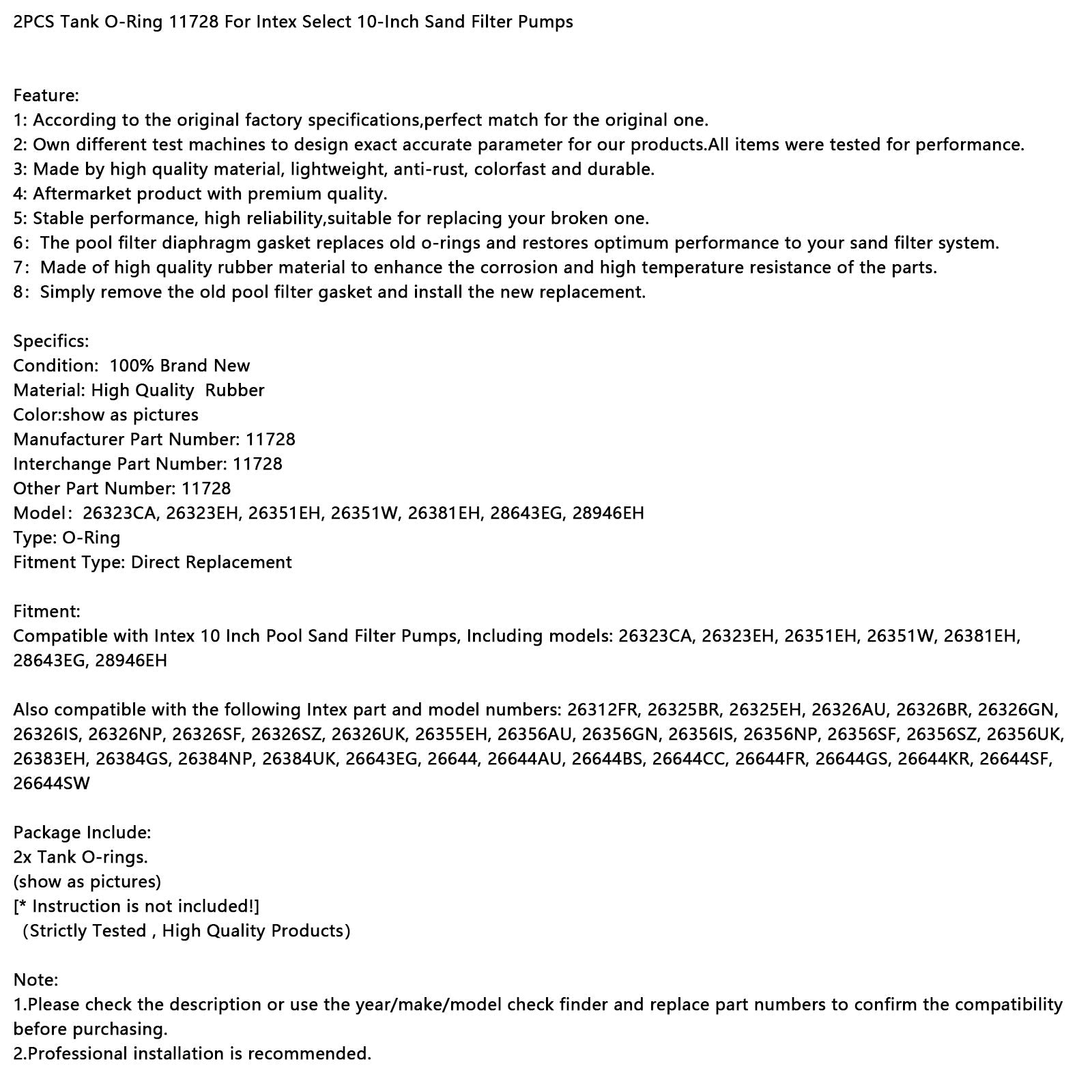 2PCS Tank O-Ring 11728 For Intex Select 10-Inch Sand Filter Pumps