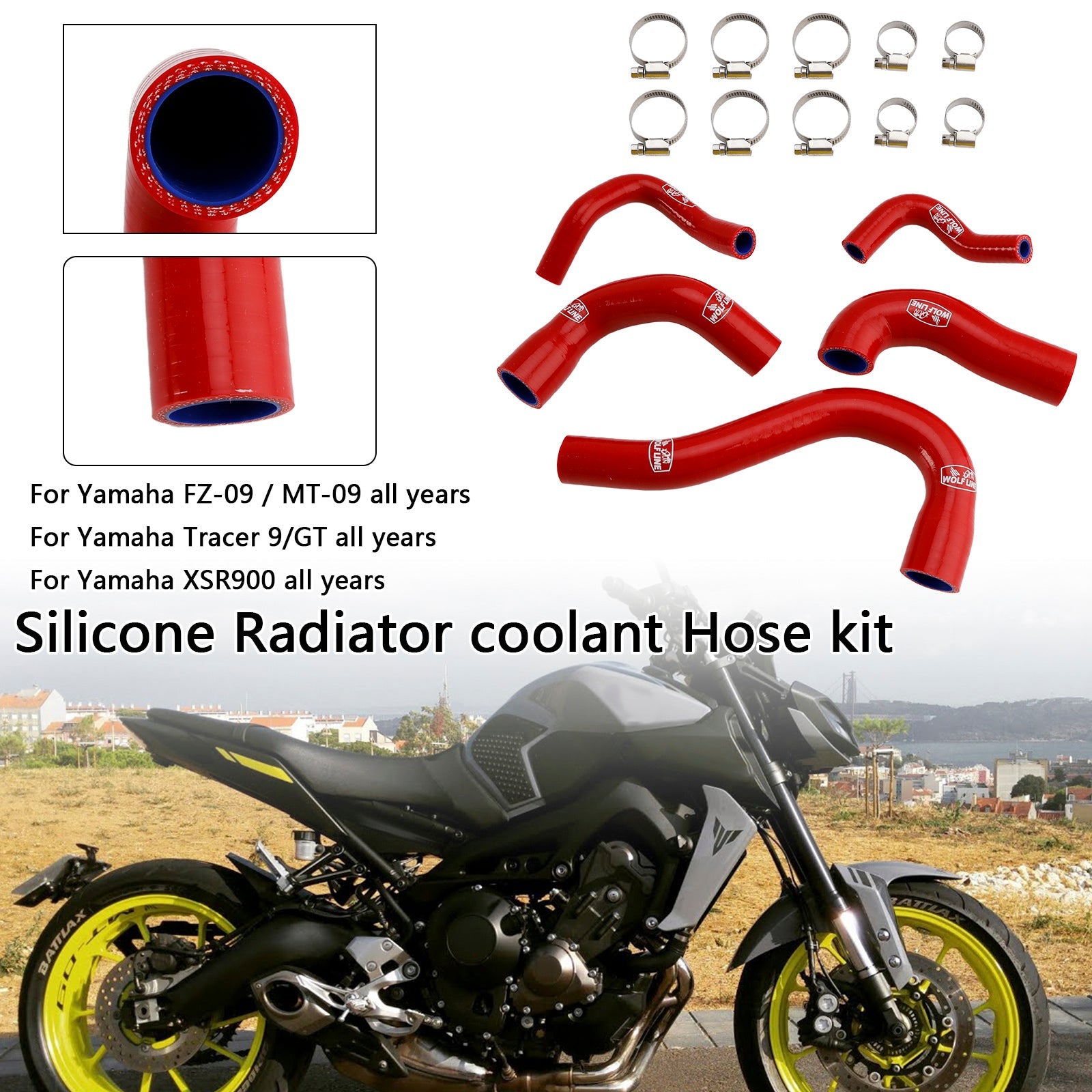 Silicone Radiator coolant Hose For Yamaha MT-09 XSR900 Tracer 9/GT all years
