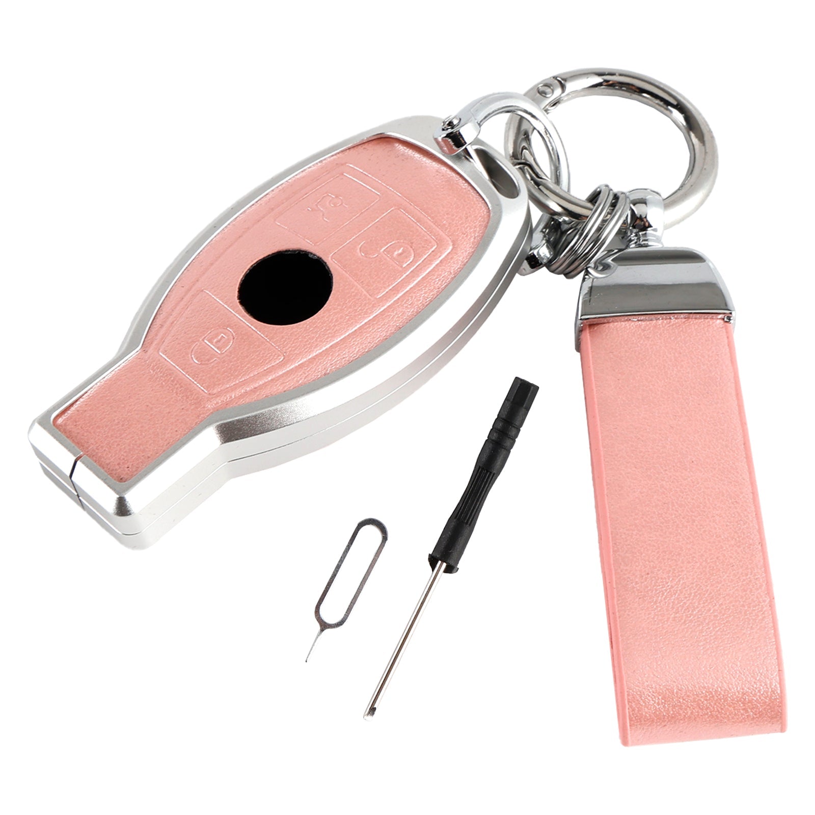 Benz GLC GLK CLS Leather Alloy Aluminum TPU Car Key Pink Case Cover
