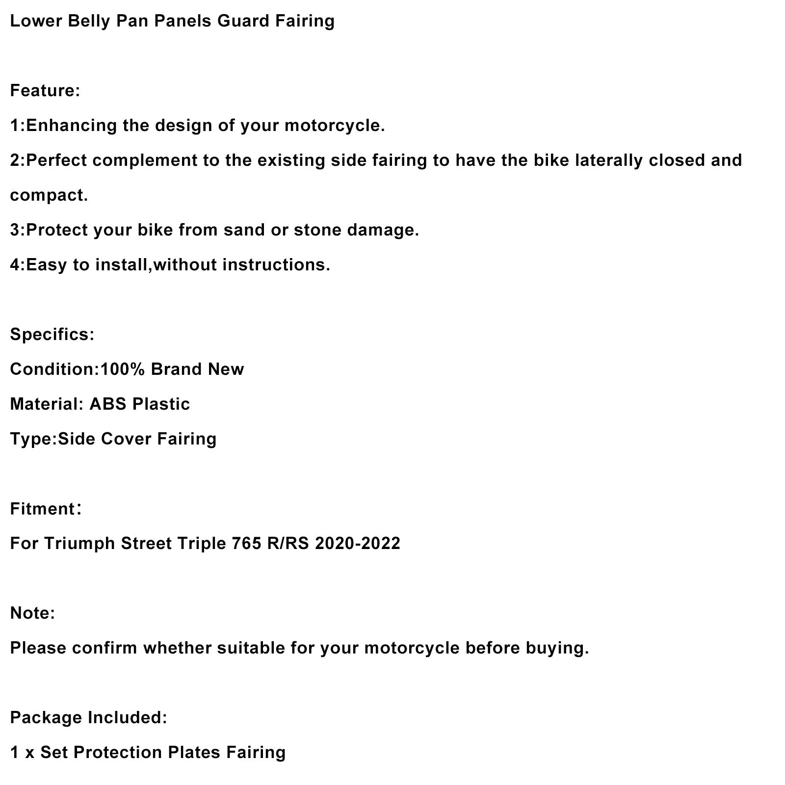 Lower Belly Pan Panels Guard Fairing For Street Triple 765 R/RS 2020-2022