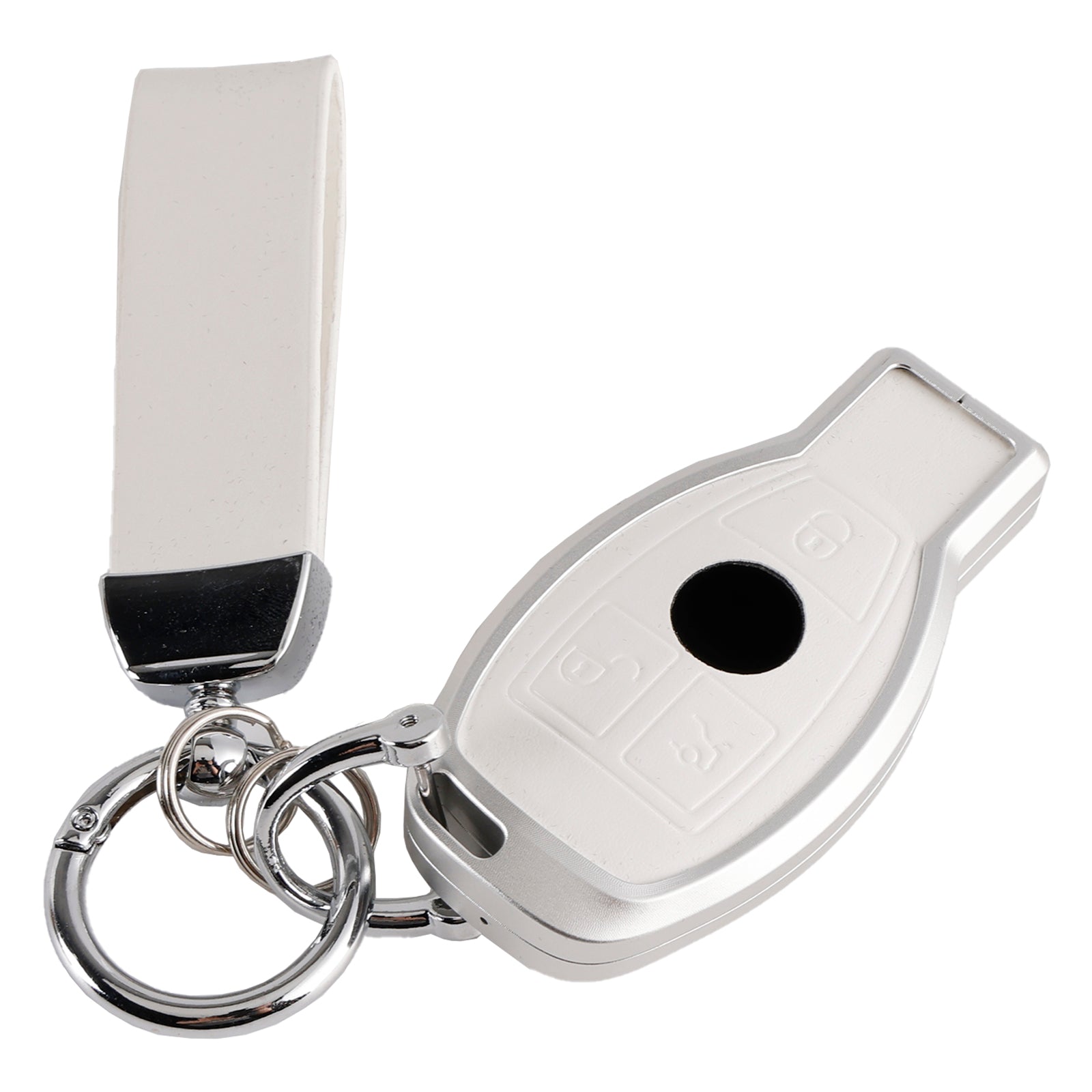 Benz GLC GLK CLS Leather Alloy Aluminum TPU Car Key White Case Cover
