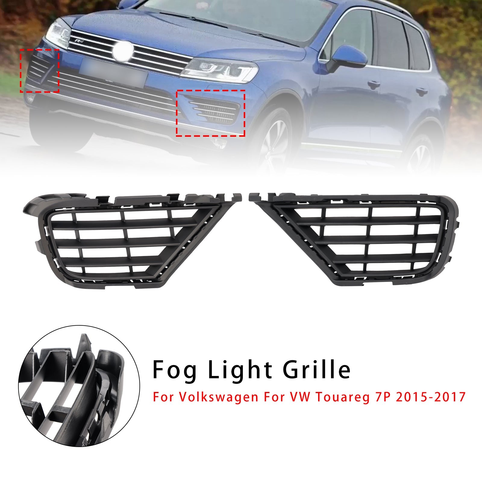 2015-2017  Volkswagen VW Touareg 7P 2PCS Front Lower Fog Light Cover Grille Grill