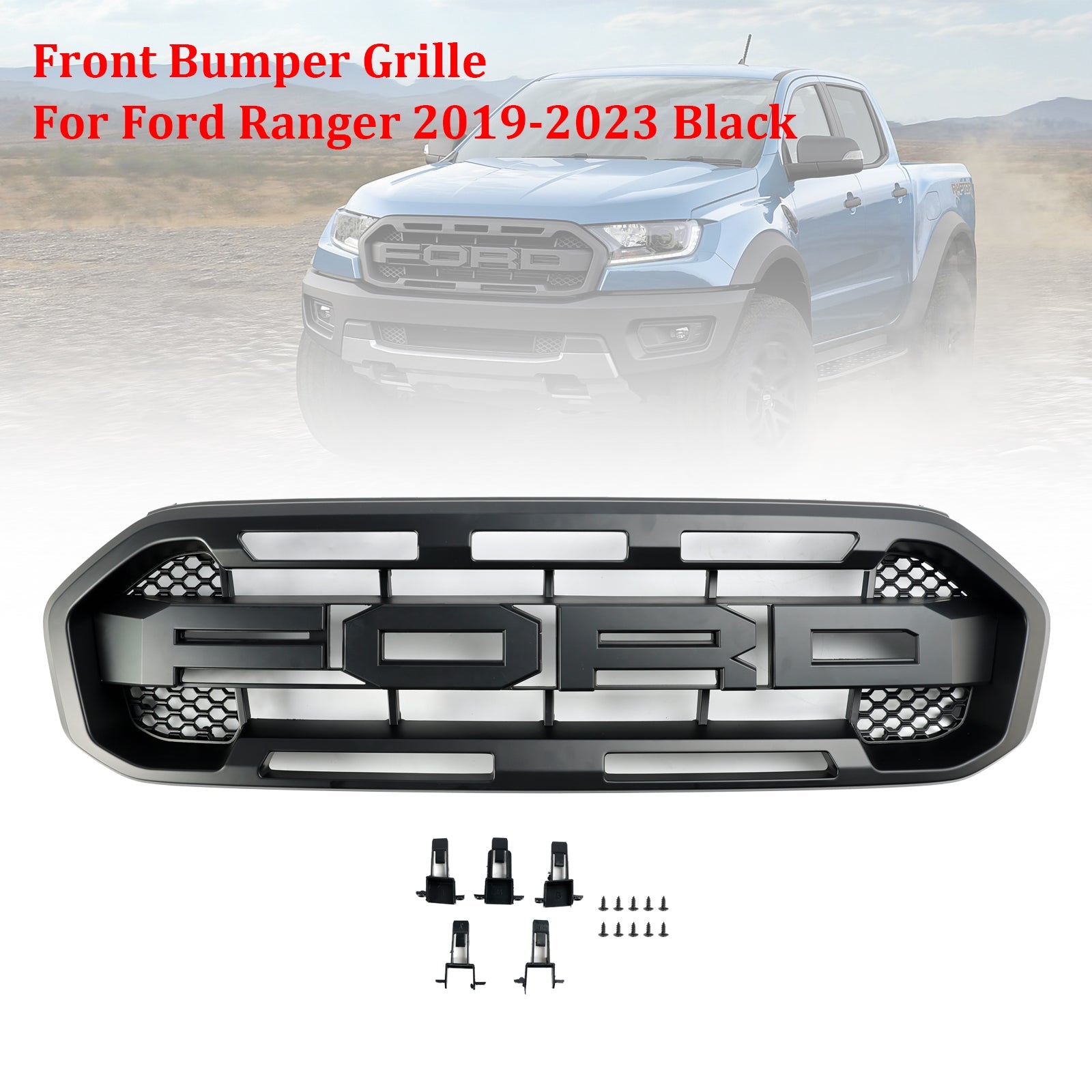 Ford Ranger 2019-2023 Black Raptor Style Front Bumper Grill Grille