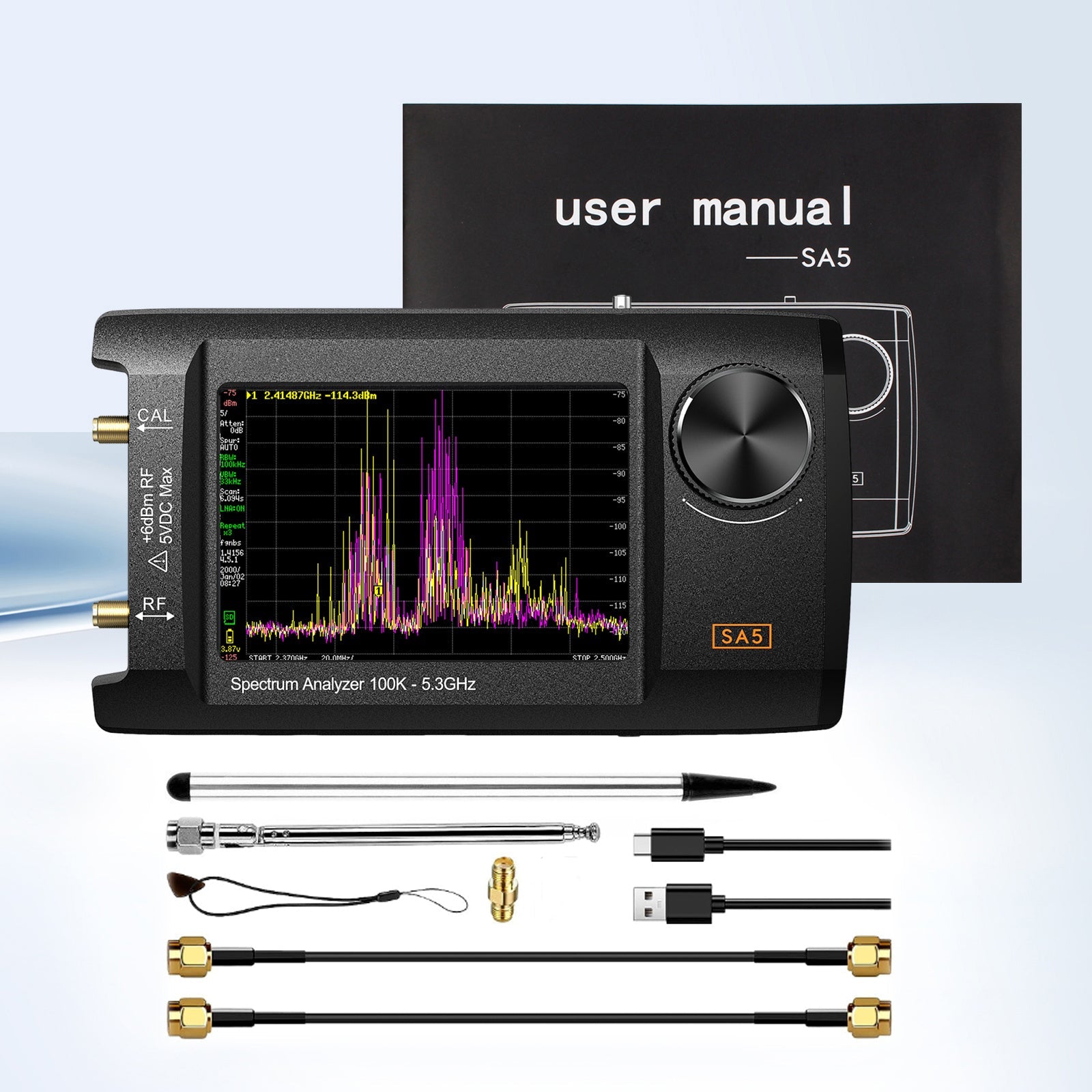 4" IPS LCD SA5 Multifunctionl Spectrum Analyzer 100k-5.3GHz Signal Generator