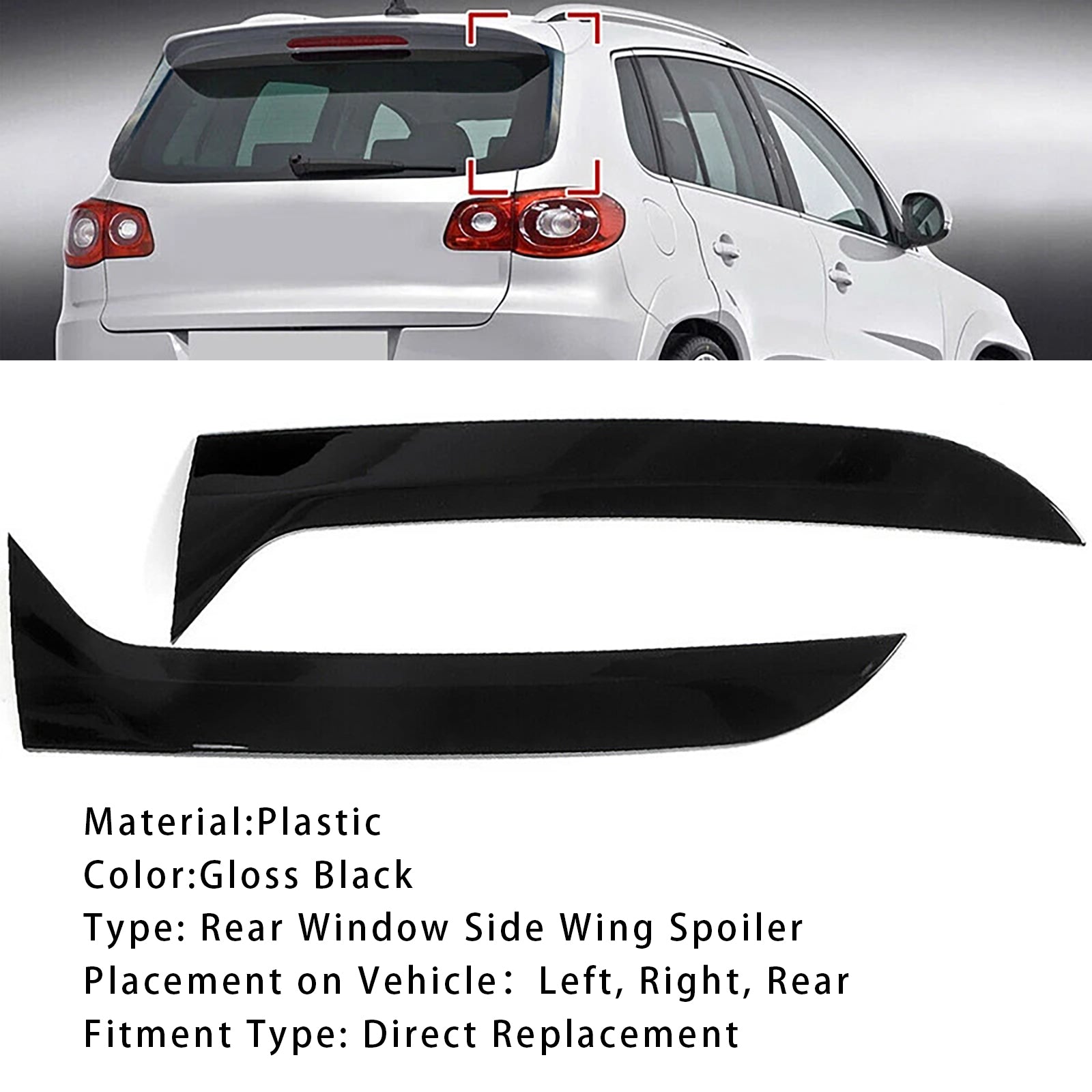 2007-2016 VW Tiguan MK1 Gloss Black Pair Rear Window Side Wing Spoiler