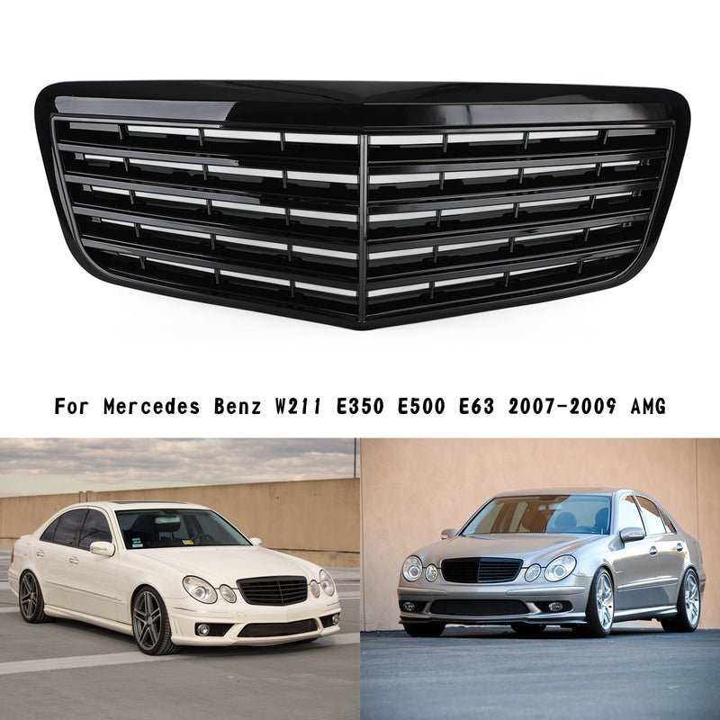 Mercedes Benz W211 E350 500 2007-2009 AMG Front Bumper Grille Grill Gloss Black