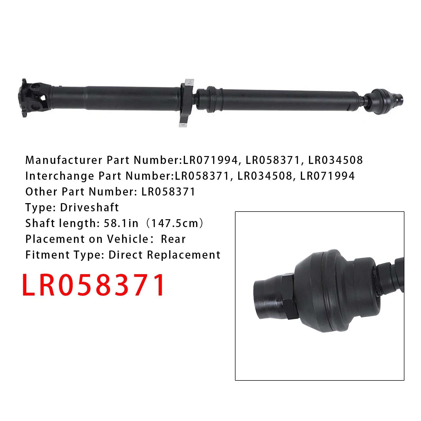 2013-2016 Land Rover Range Rover V8 5.0L Petrol Rear Drive Shaft Assembly LR058371 LR034508