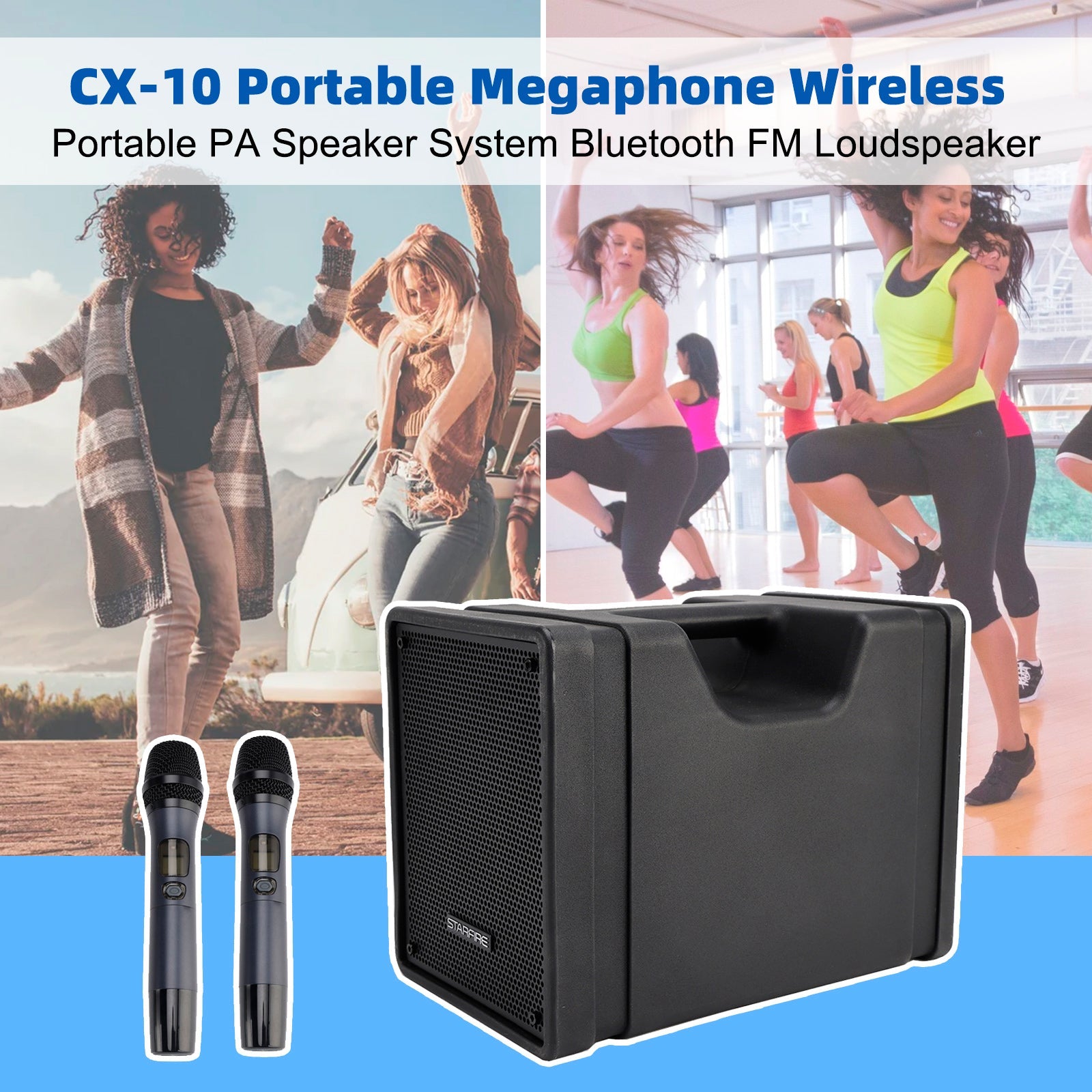 CX-10 Portable Megaphone Wireless Portable PA Speaker System FM Loudspeaker