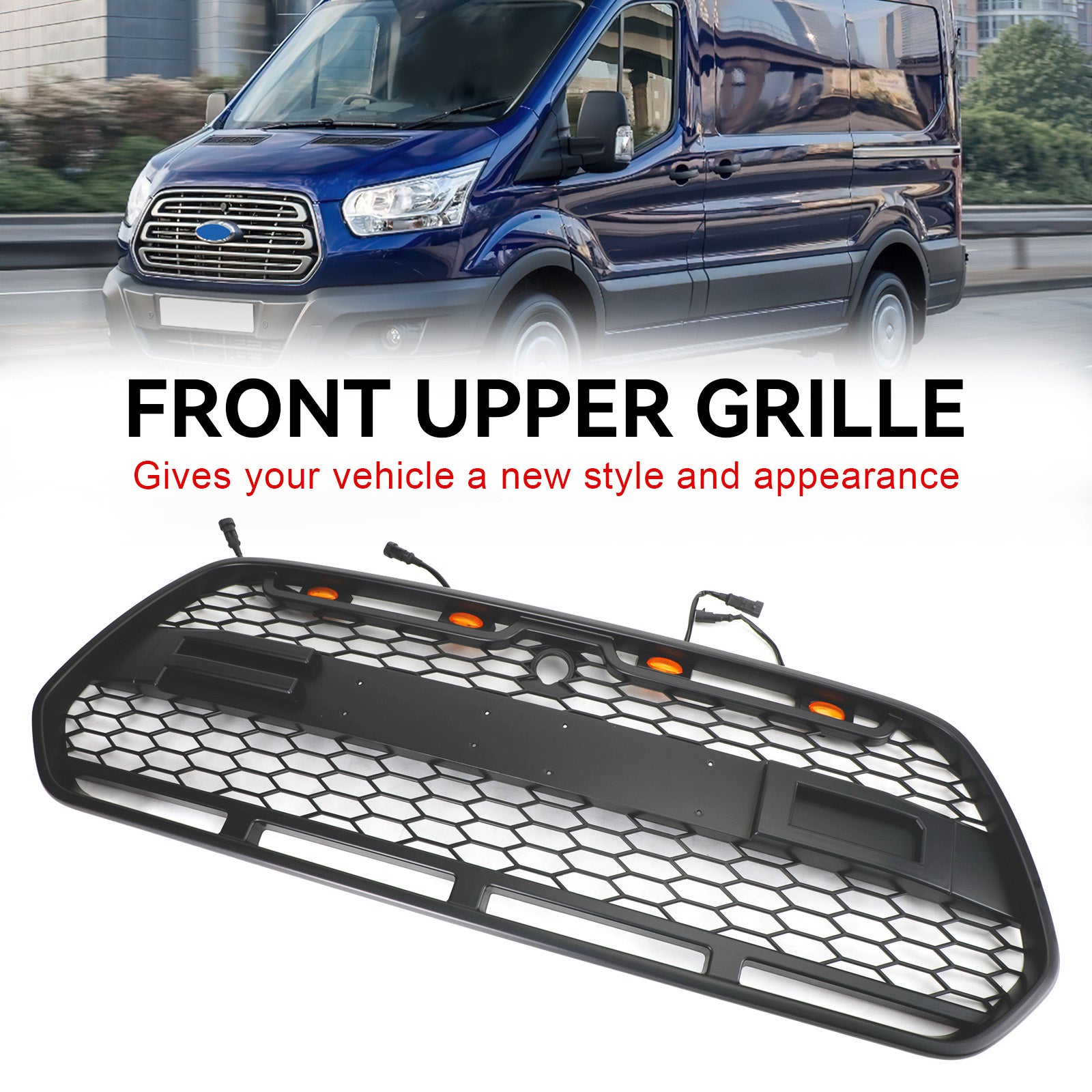 Matt Black Front Bumper Grille Grill w/LED Fit Ford Transit MK8 2015-2018 Raptor