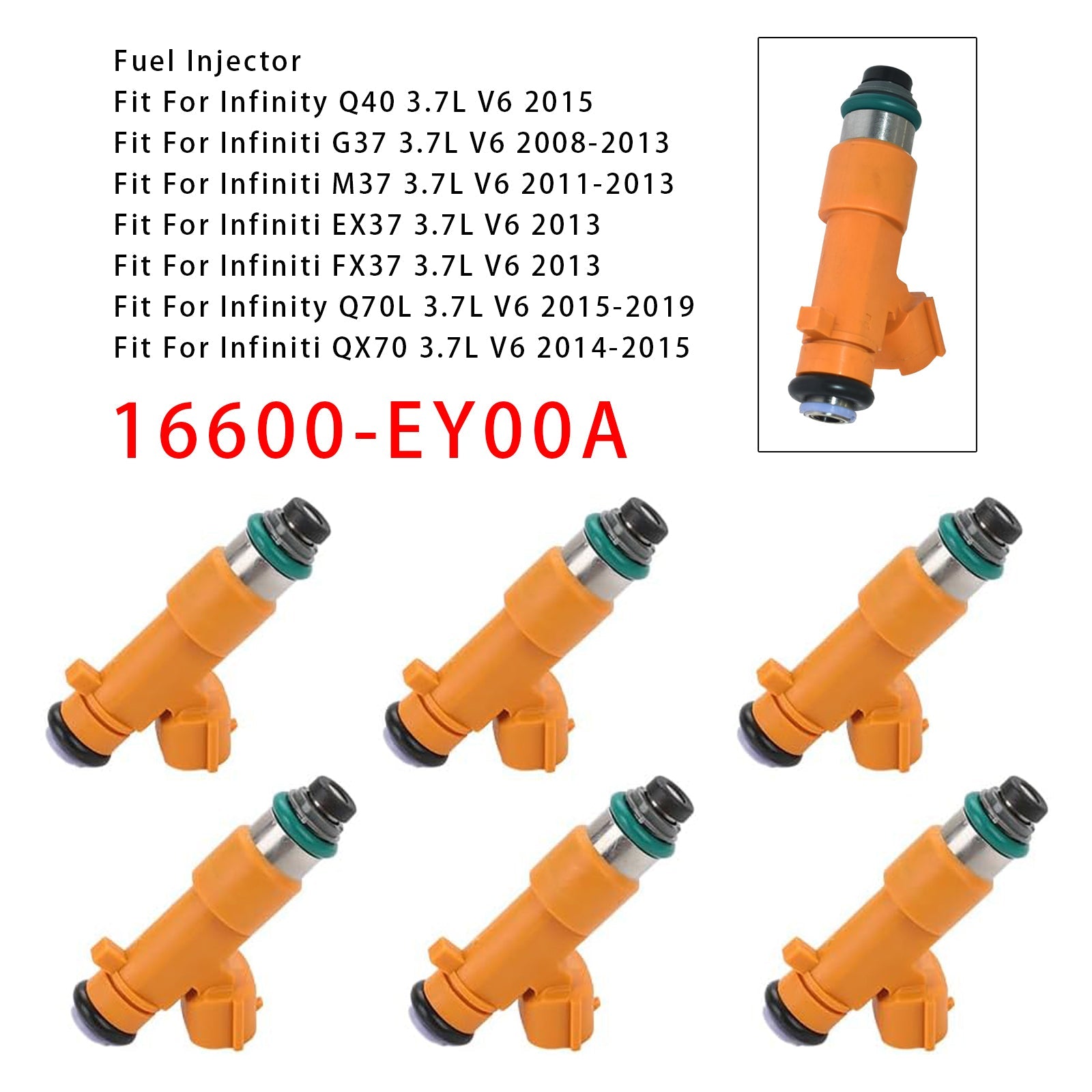 6Pcs Fuel Injector For Infiniti G37 Q60 QX70 FX37 Nissan 370Z 3.7L 16600-EY00A
