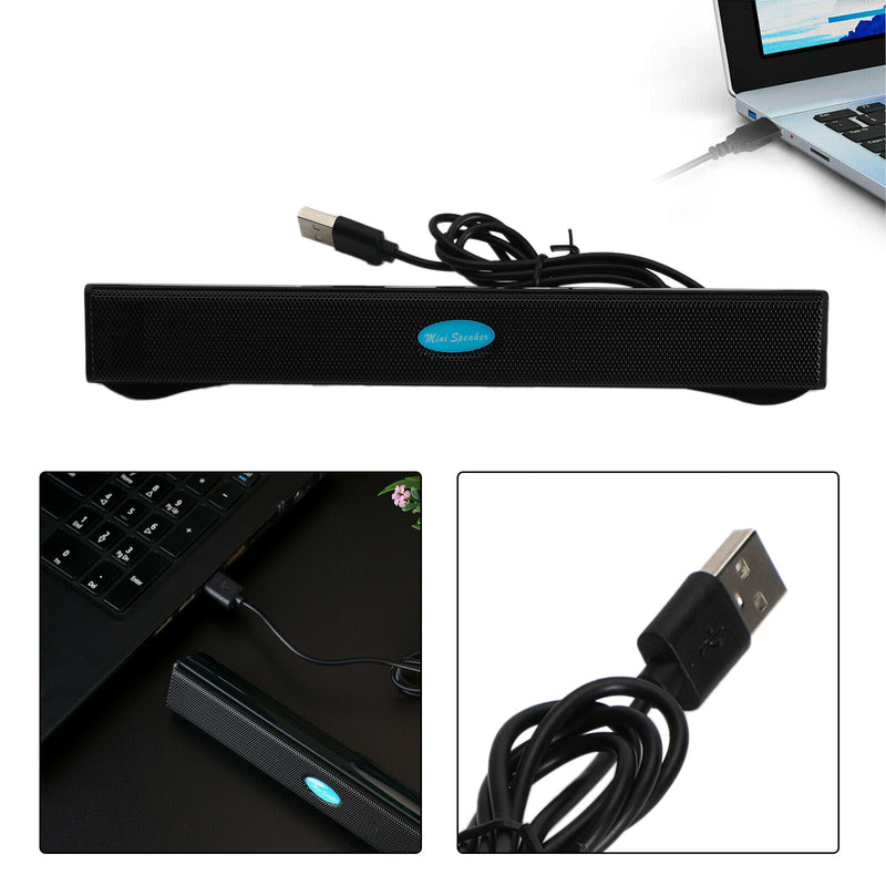Altavoces USB con cable para ordenador, minibarra de sonido estéreo para PC de escritorio y portátil, color negro