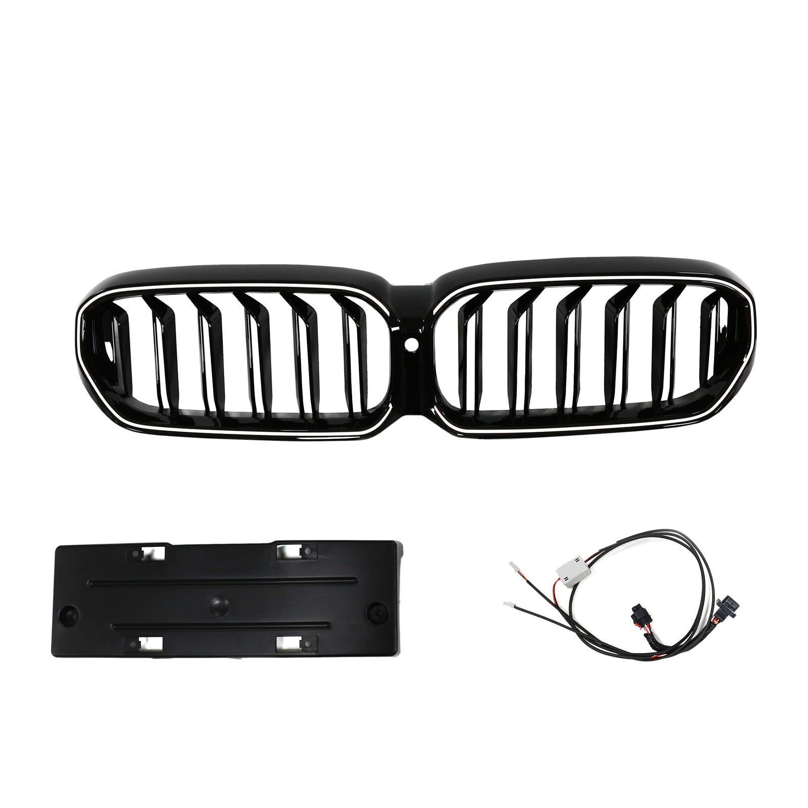 Double Slat Front Kidney Grille Fit BMW 5 Series G30 G38 2021-2024 Gloss Black