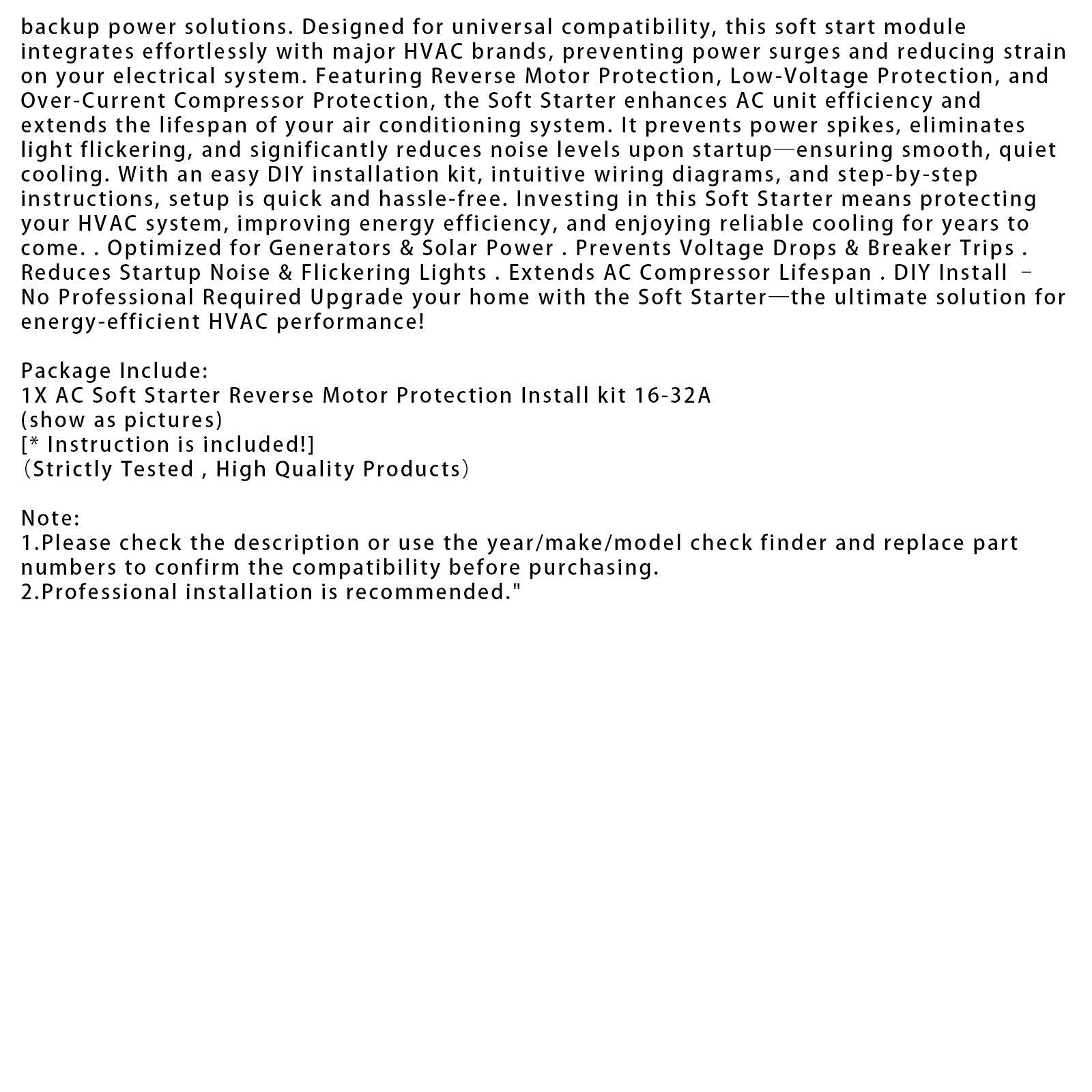 AC Soft Starter Reverse Motor Protection (16-32A + Install Kit)