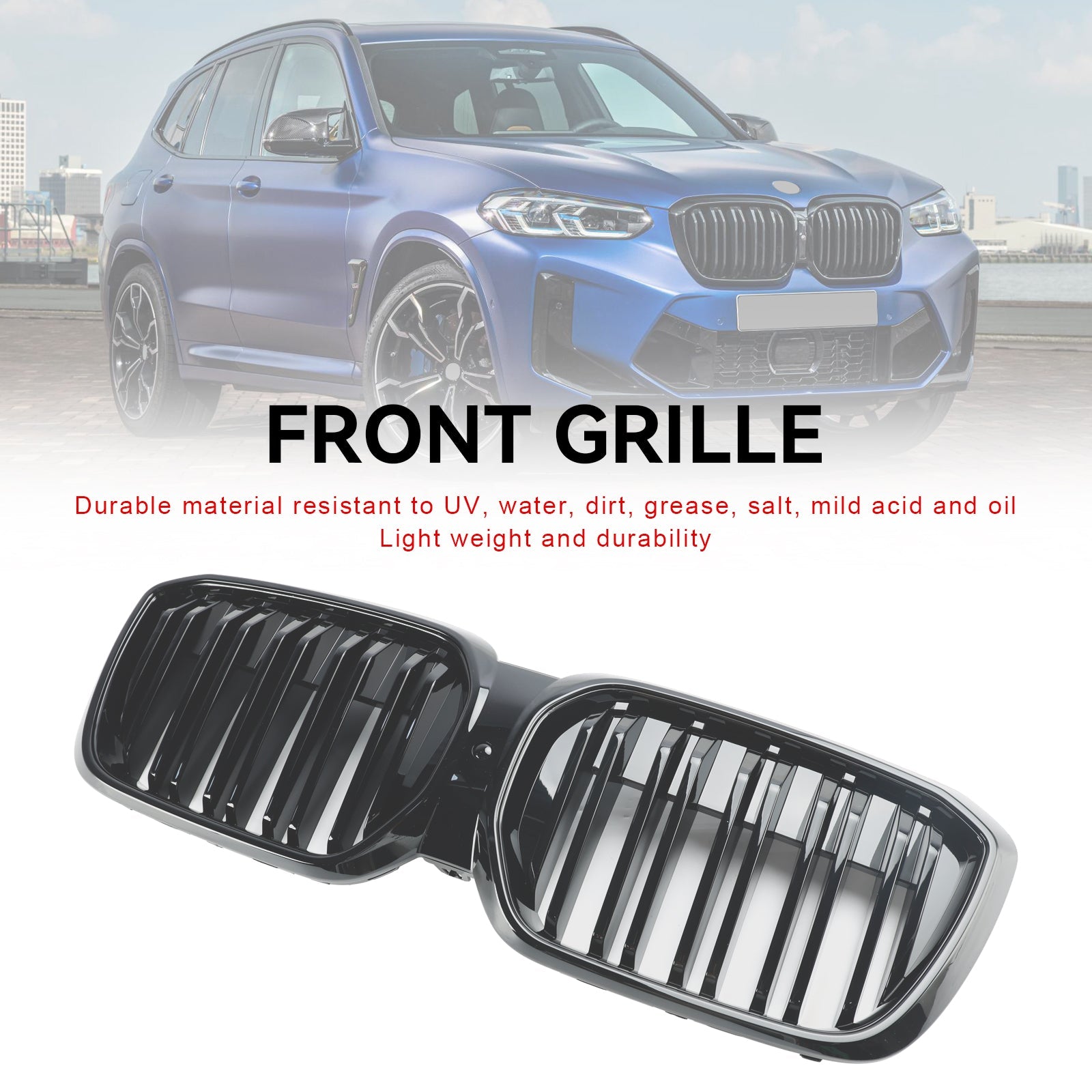 2022 2023 2024 BMW IX3 G08 LCI Double Slat Gloss Black Front Kidney Grill Grille