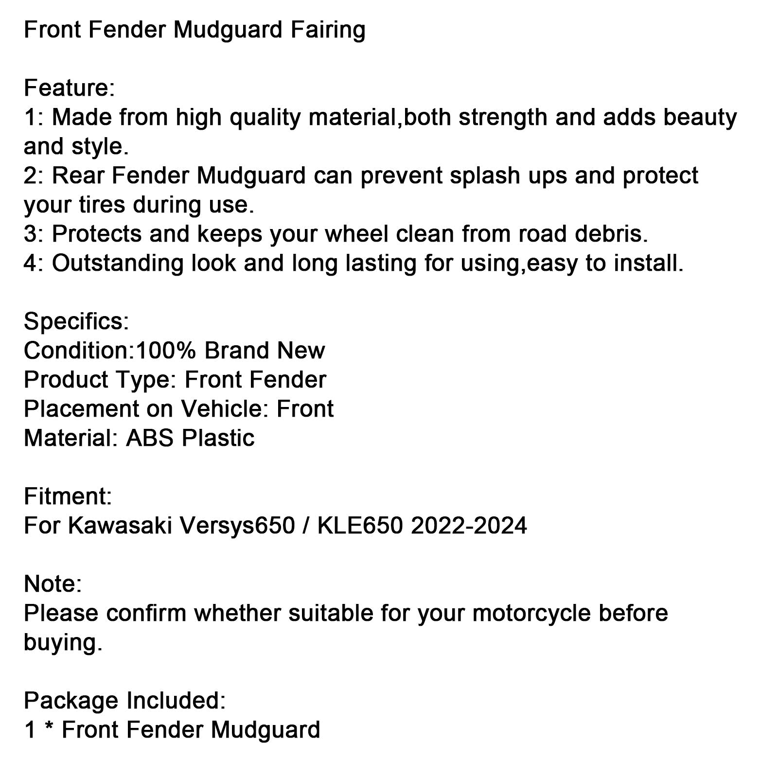 Front Fender Mudguard Fairing For Kawasaki Versys 650 KLE650 2022-2024 versys 1000 1100