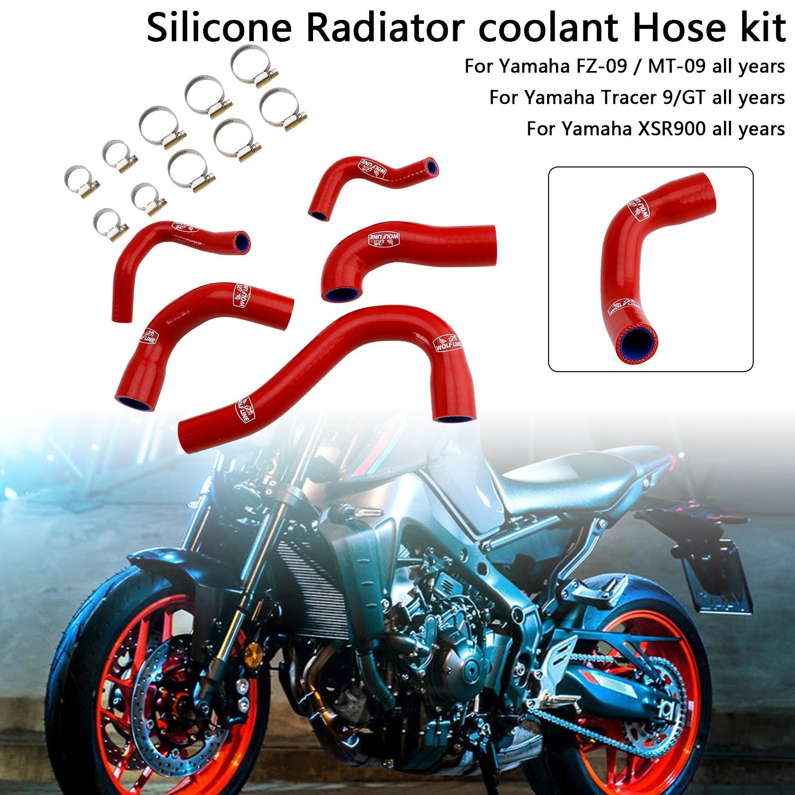 Silicone Radiator coolant Hose For Yamaha MT-09 XSR900 Tracer 9/GT all years