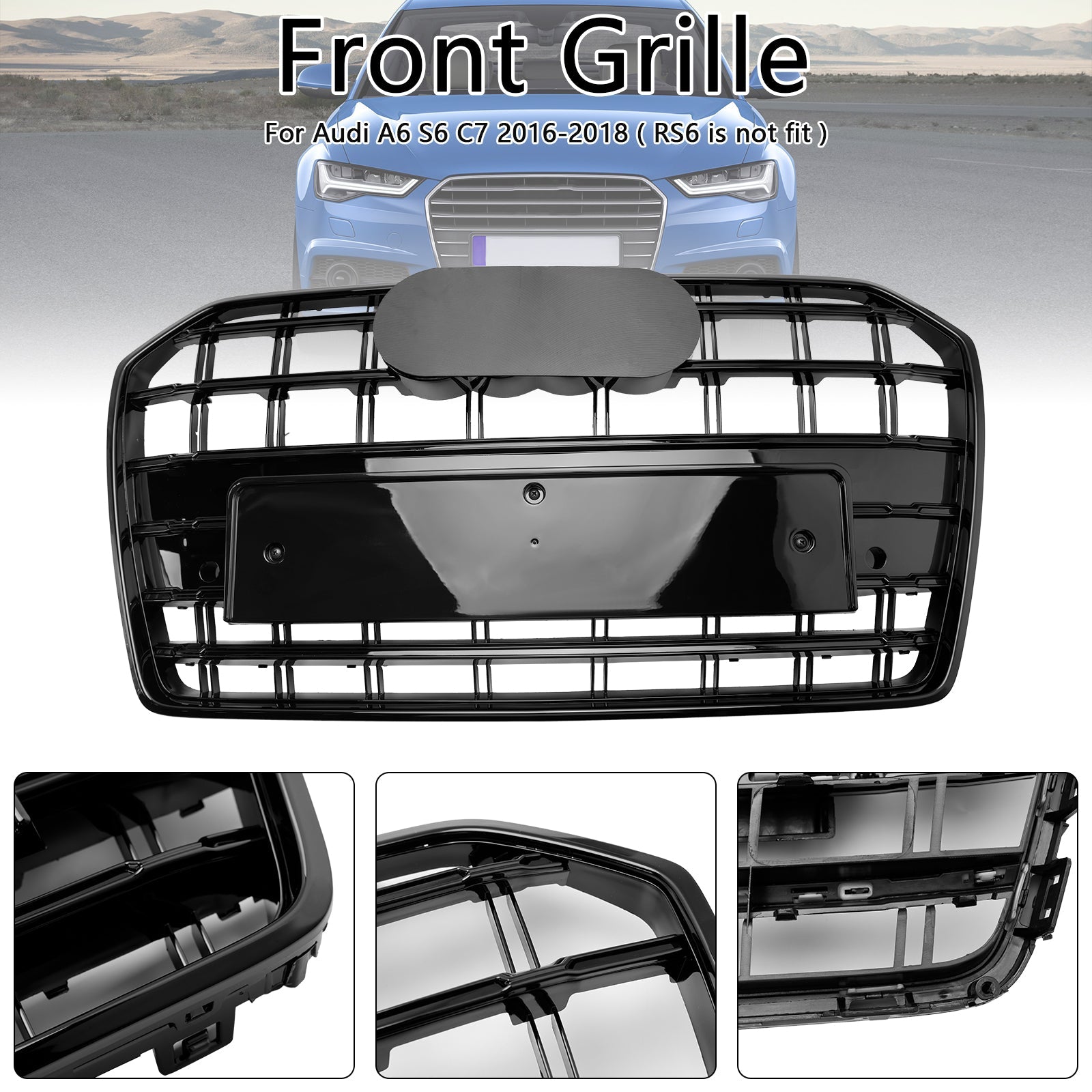 S6 Style Front Bumper Grille Grill Fit Audi A6 S6 C7 2016-2018 Black