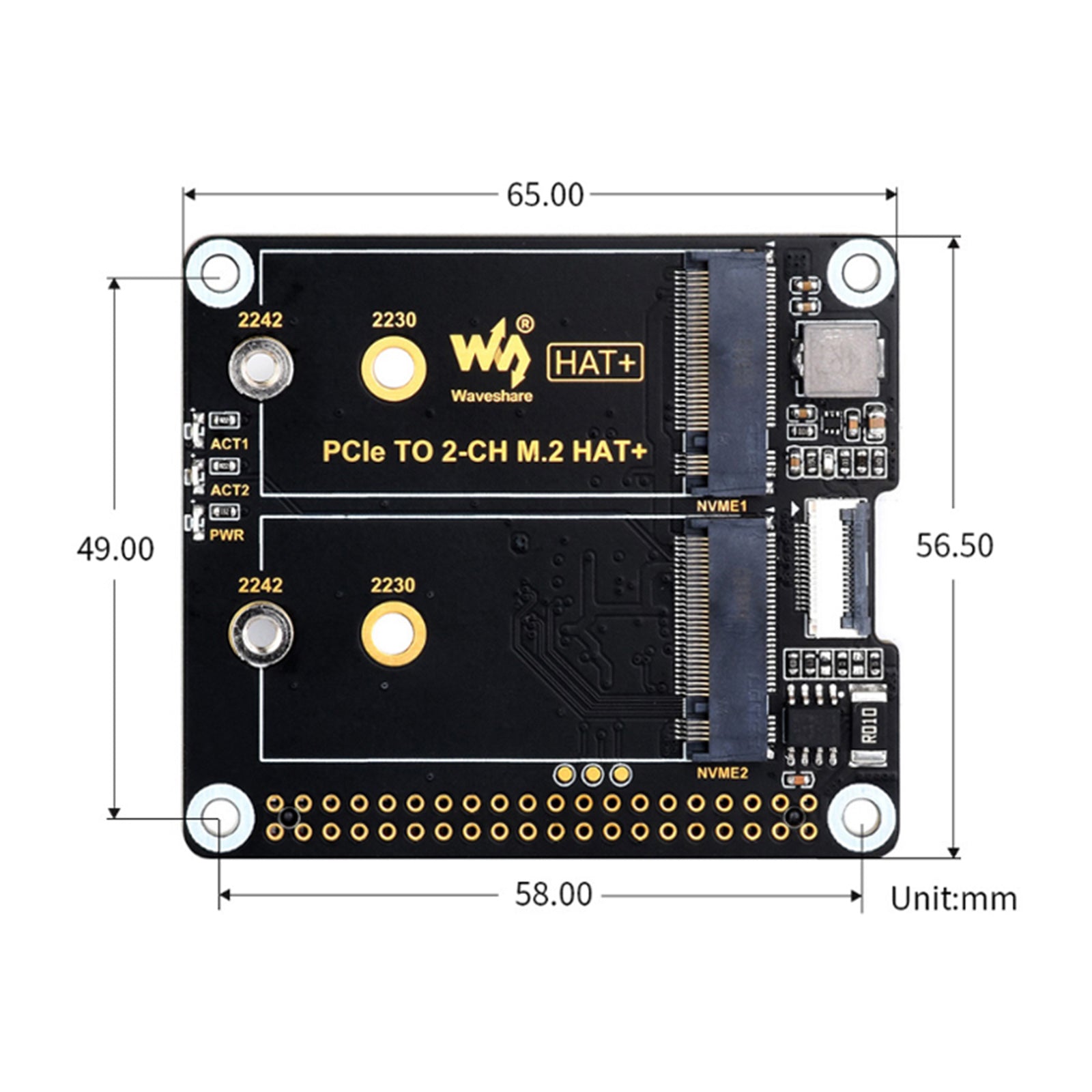 Raspberry Pi 5th Generation PCIe to Dual-Channel M.2 Hard Drive Expansion Board