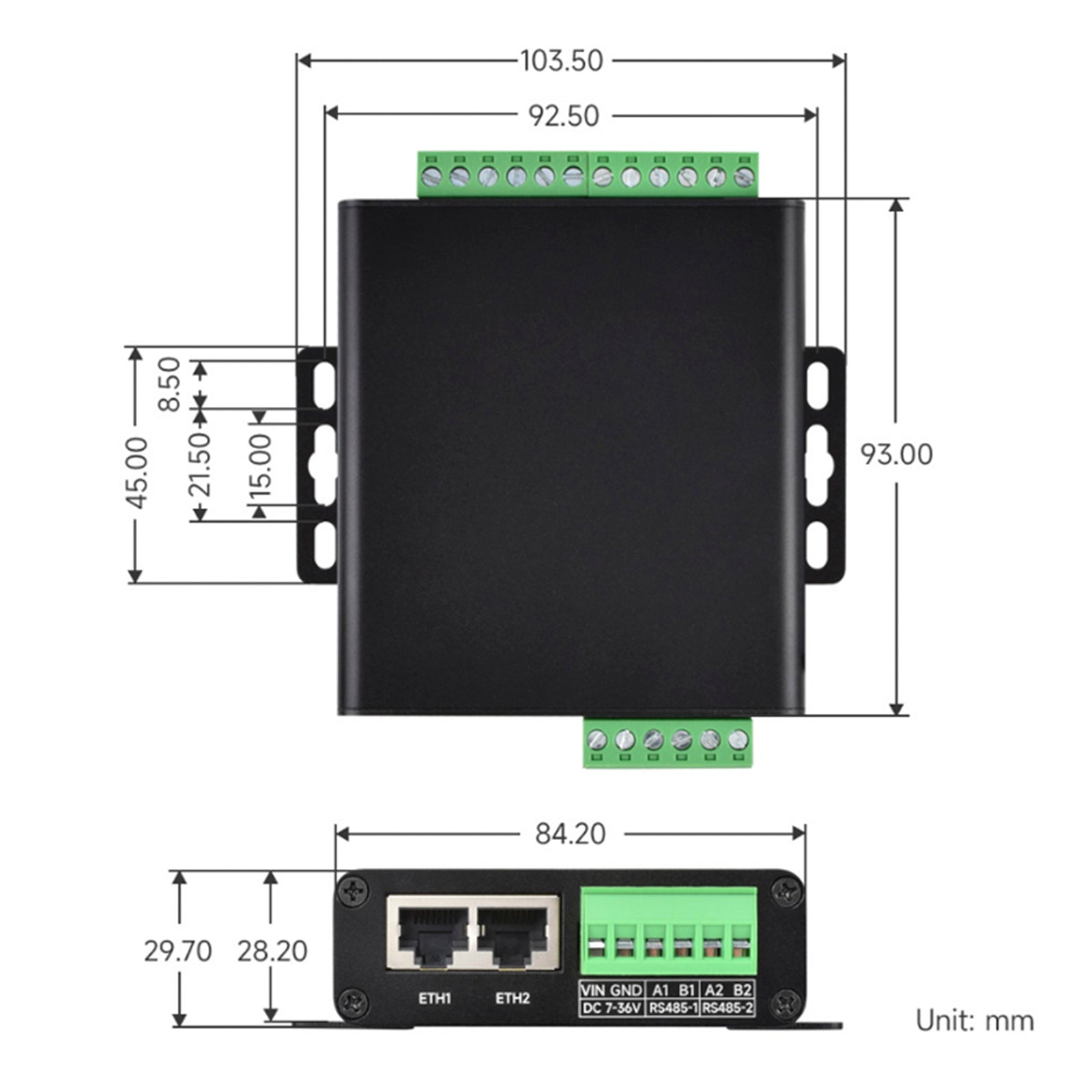 Industrial Isolated Serial Port Module Eight-Way RS485 to RJ45 Ethernet Gateway