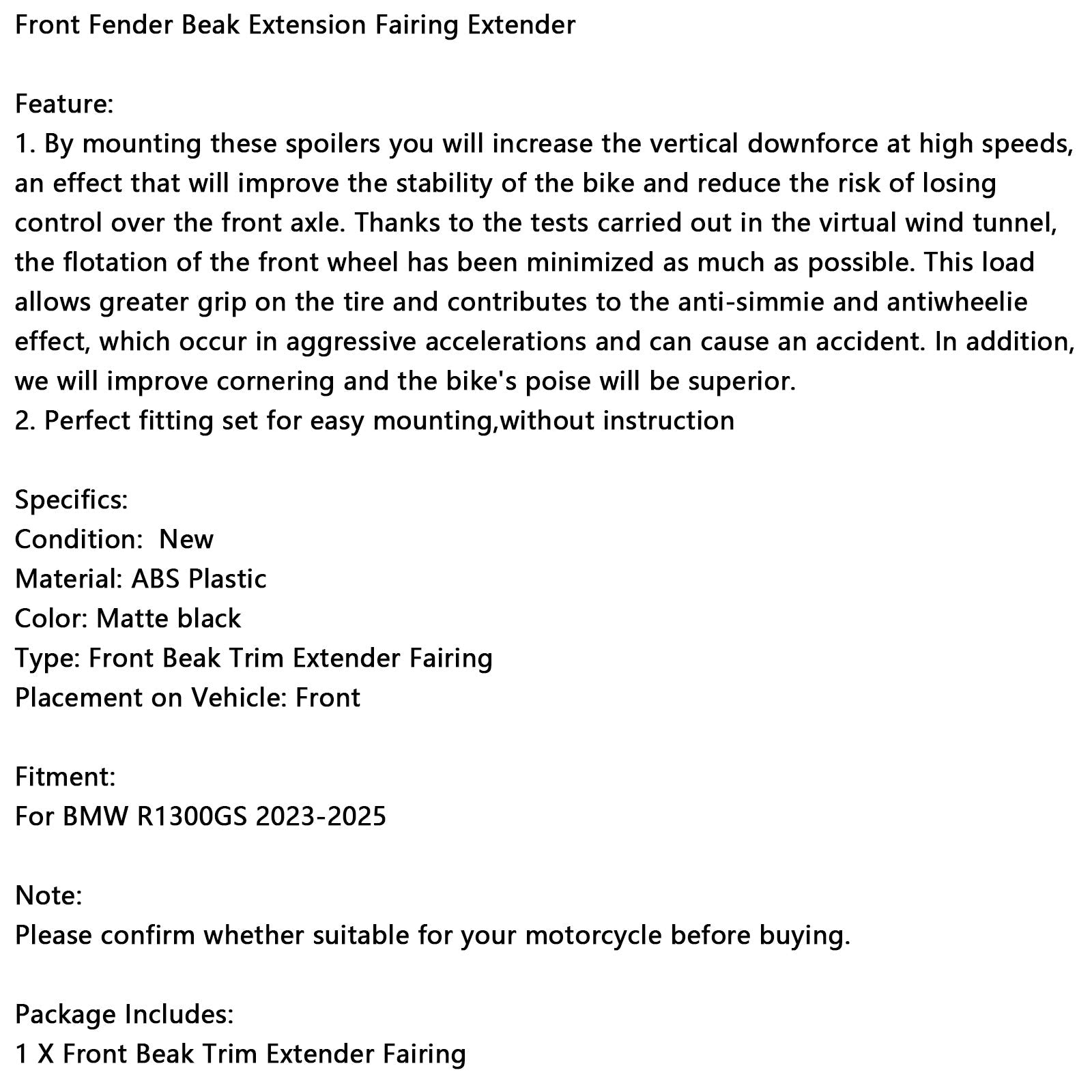 2023-2025 BMW R1300GS Front Fender Beak Extension Fairing Extender