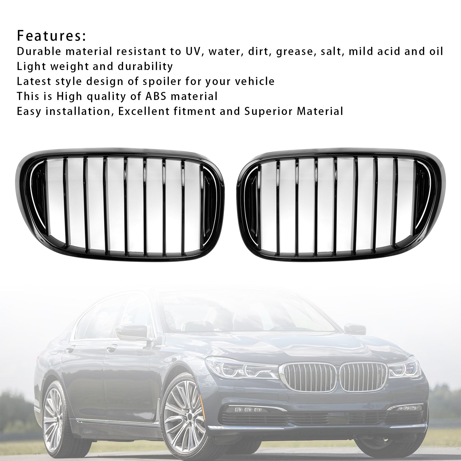 BMW 7-Series G11 G12 740i 750i 2016-2018 Gloss Black Front Kidney Grille