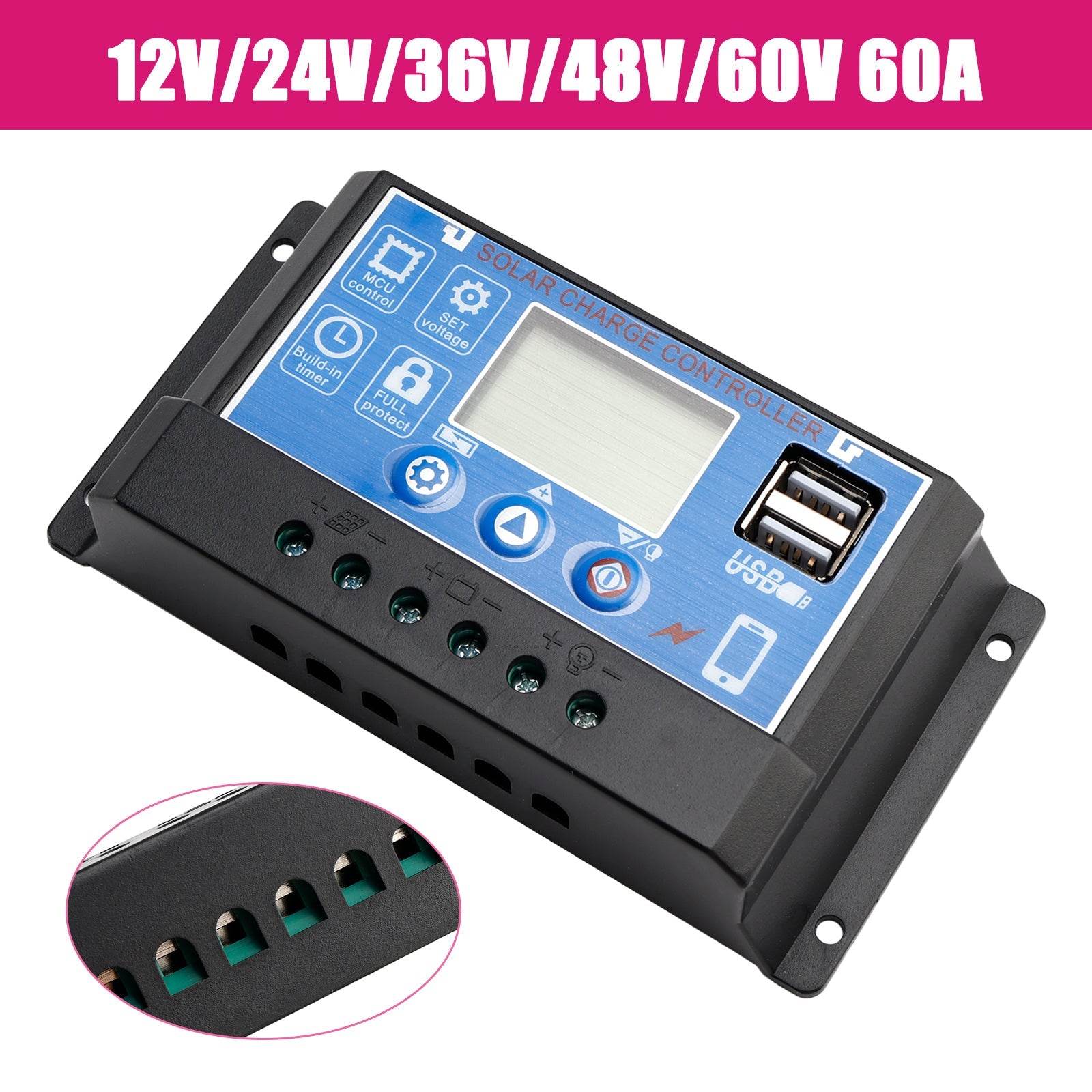 12V-60V PWM Solar Controller Display Current Solar Street Light Control 0V Start