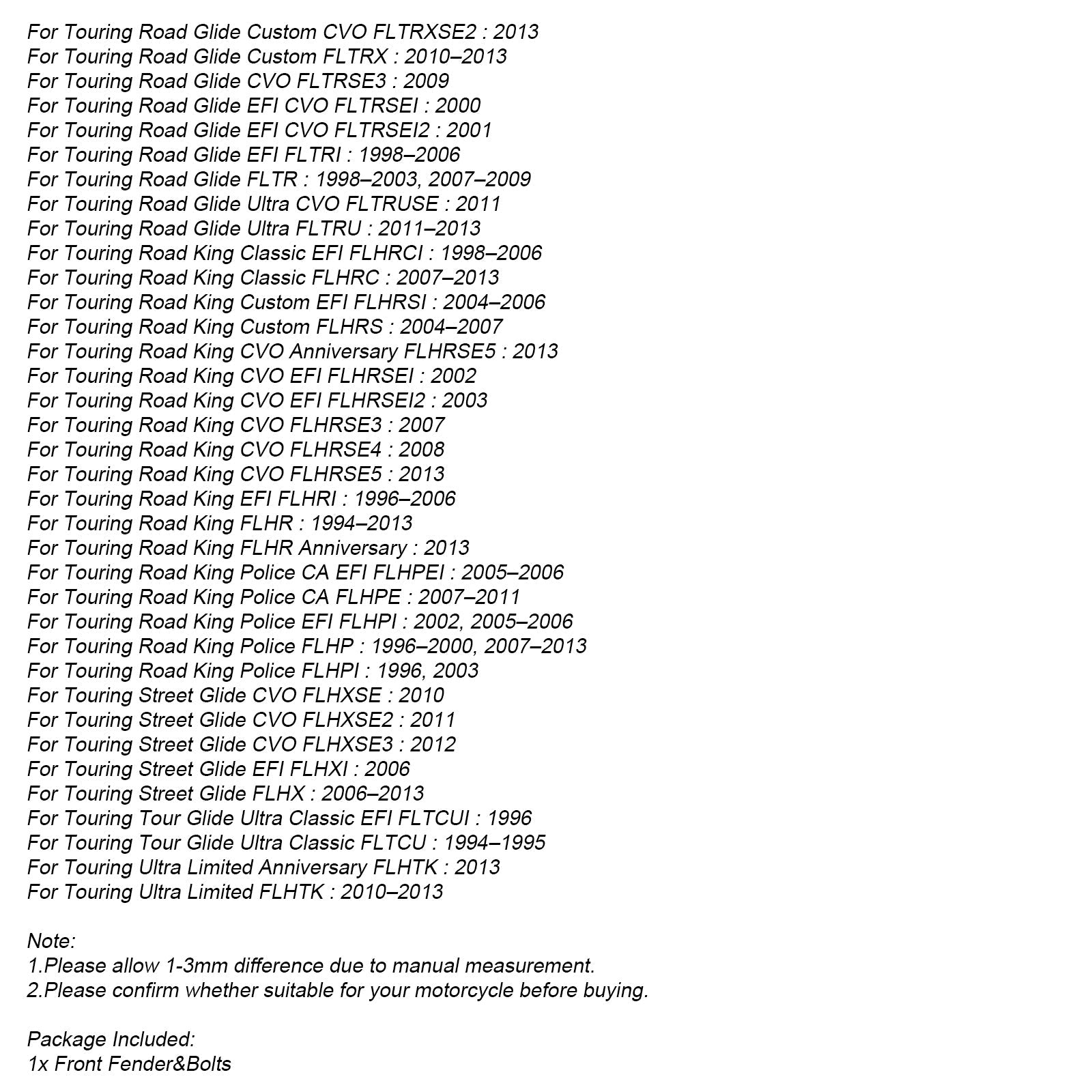 19" Wrap Front Fender ABS For Touring Electra Street Road Glide Baggers FLHT FLHR