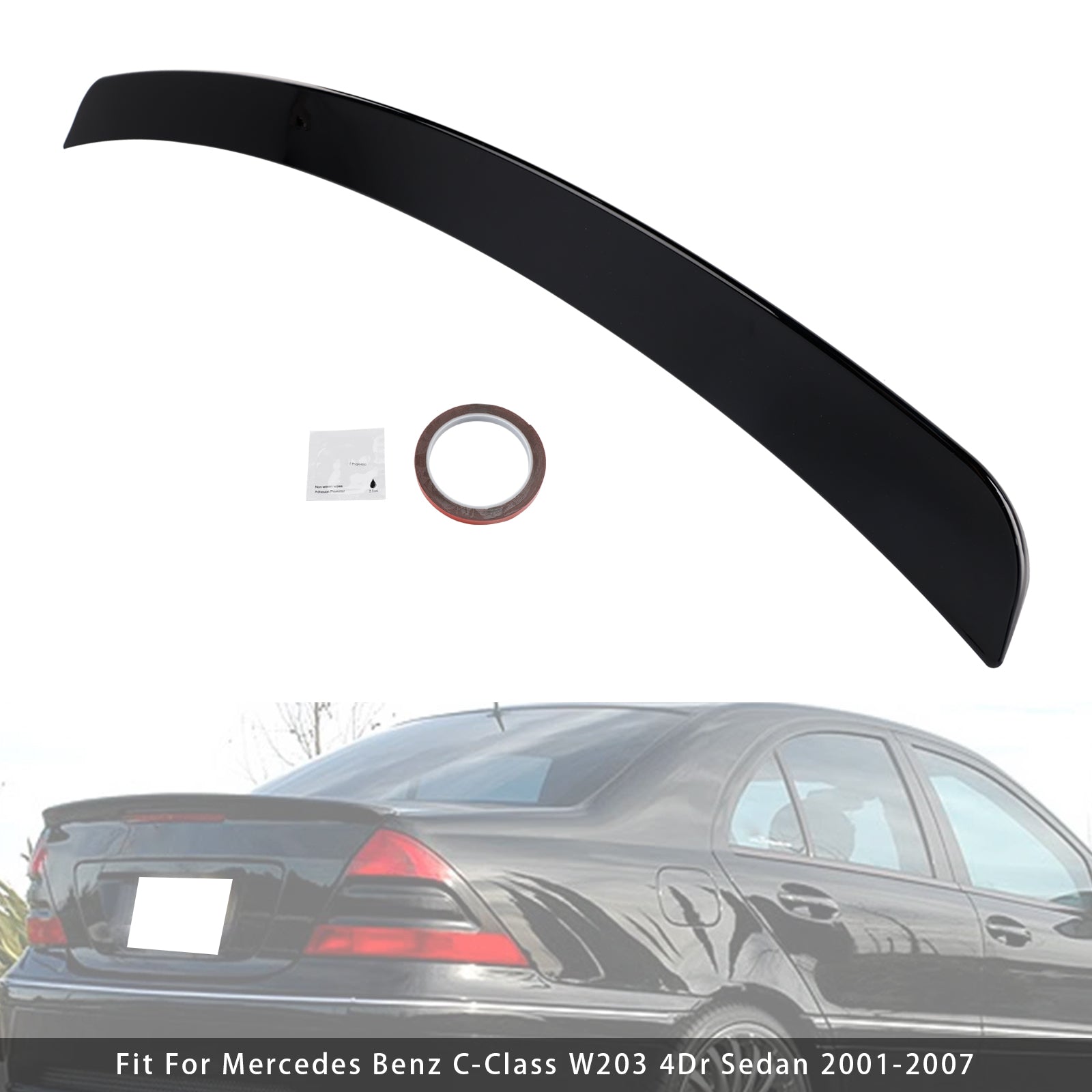 Gloss Black Rear Spoiler For Mercedes-Benz C-Class W203 2001-2007 Sedan