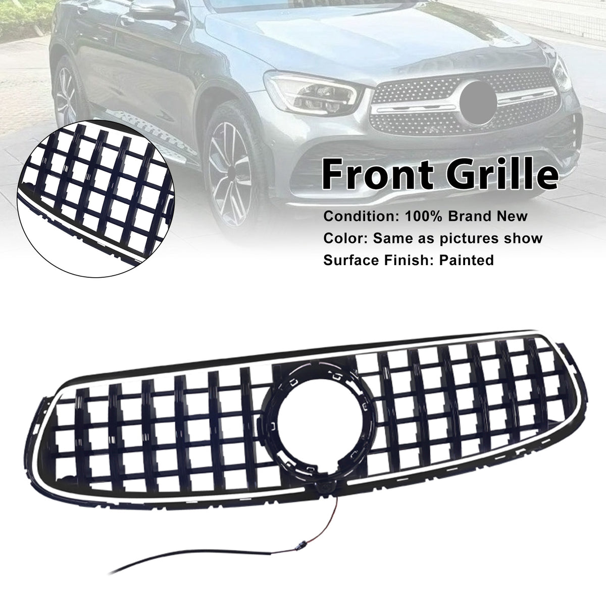 GT-Style Front Bumper Grille Fit Mercedes-Benz X253 GLC250 GLC300 2020-2022