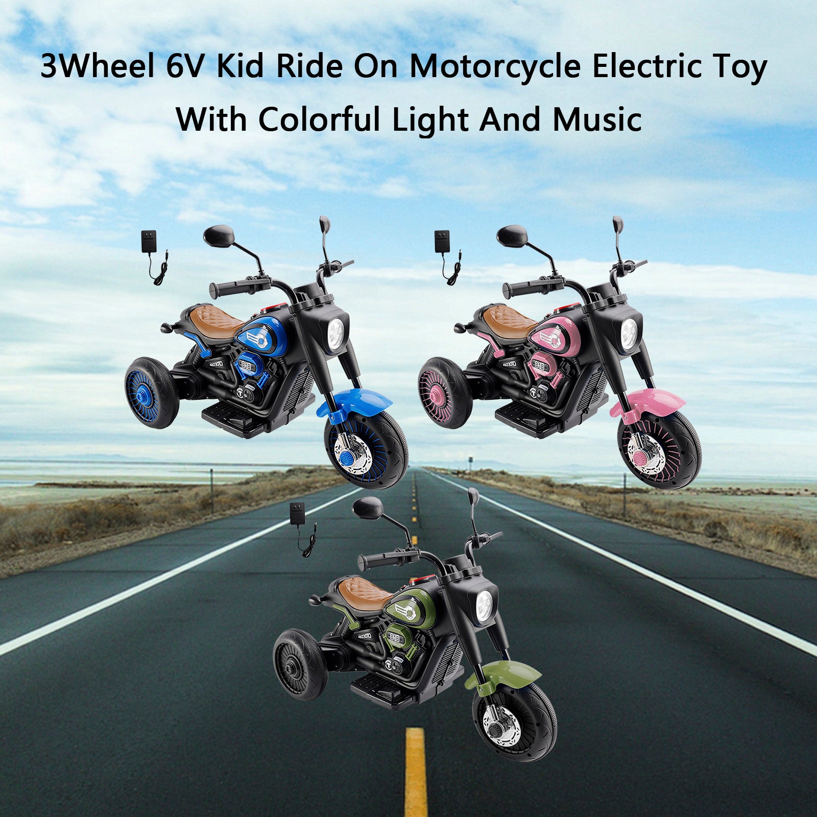 3Wheel 6V Kid Ride On Motorcycle Electric Toy With Colorful Light And Music