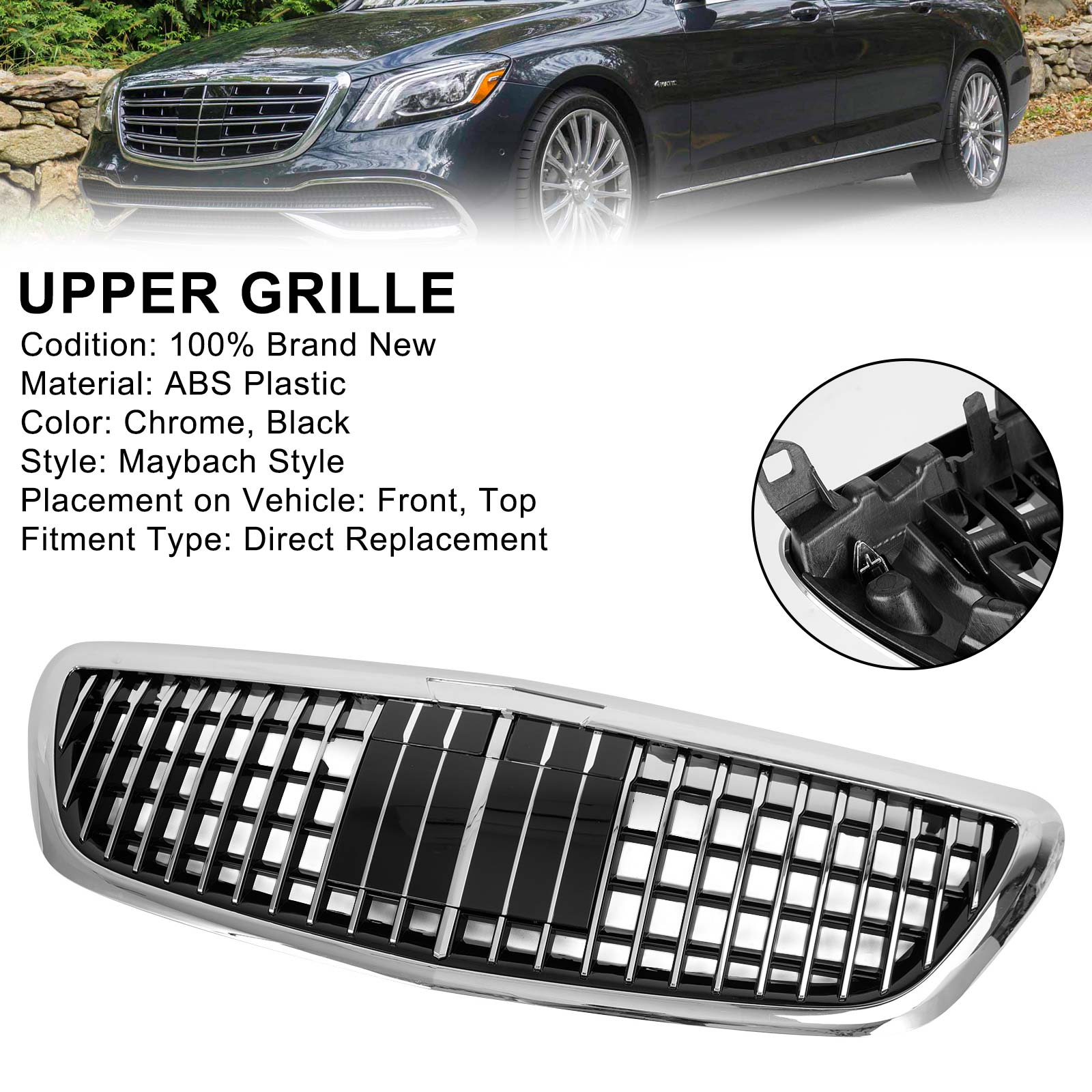Front Bumper Upper Grille Grill fit Mercedes Benz W222 S class 2014-2020 with ACC