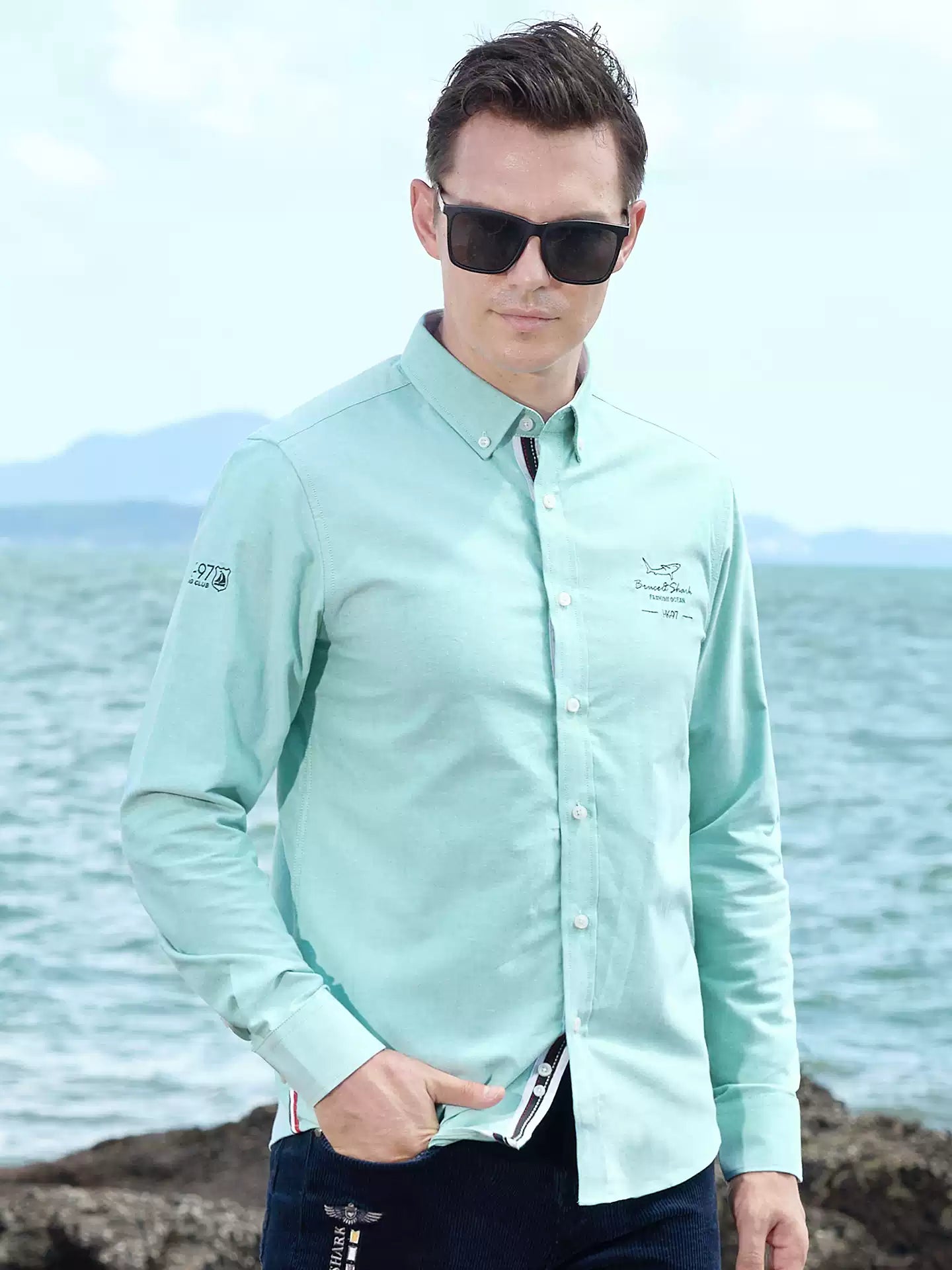 Bruce & Shark Men's shirt thick long sleeve Autumn new pure cotton oversized trendy men's Oxford shirt for layering