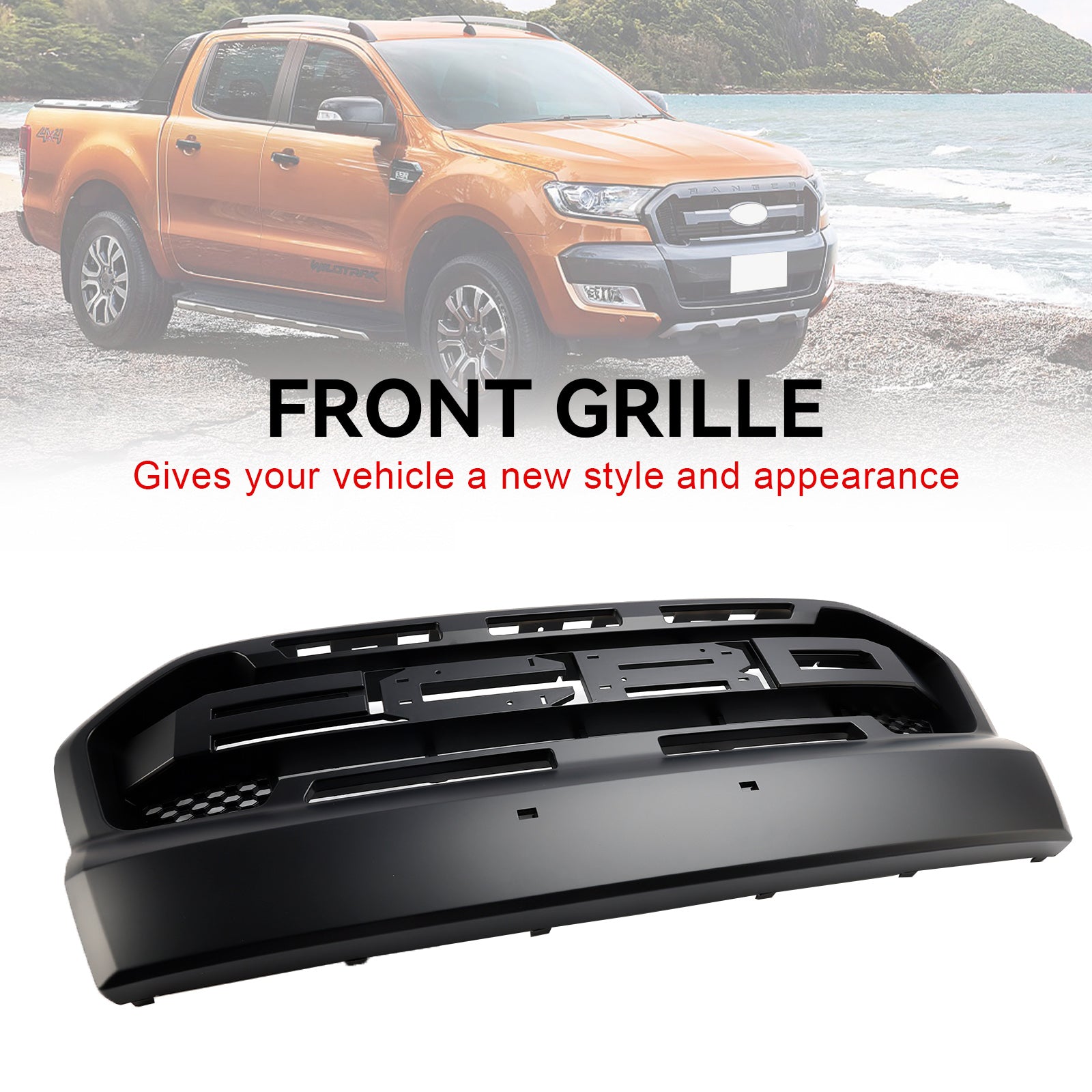 Ford Ranger 2015-2019 T7 Matt Black Ranger Raptor Style Front Bumper Grill