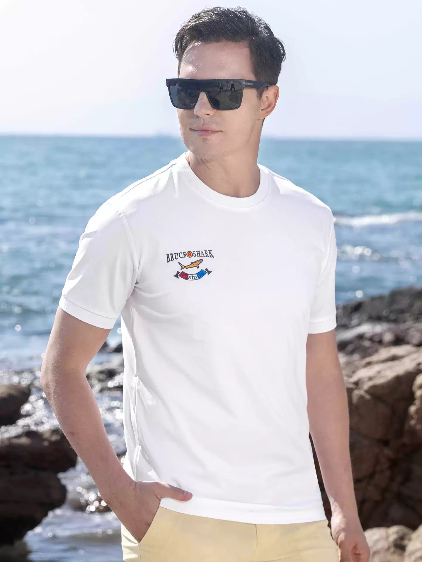 Bruce & Shark Summer 2025 New Liquid Ammonia T-Shirt Men's Large Size Short Sleeve Trendy Brand Loose Thin Base Shirt