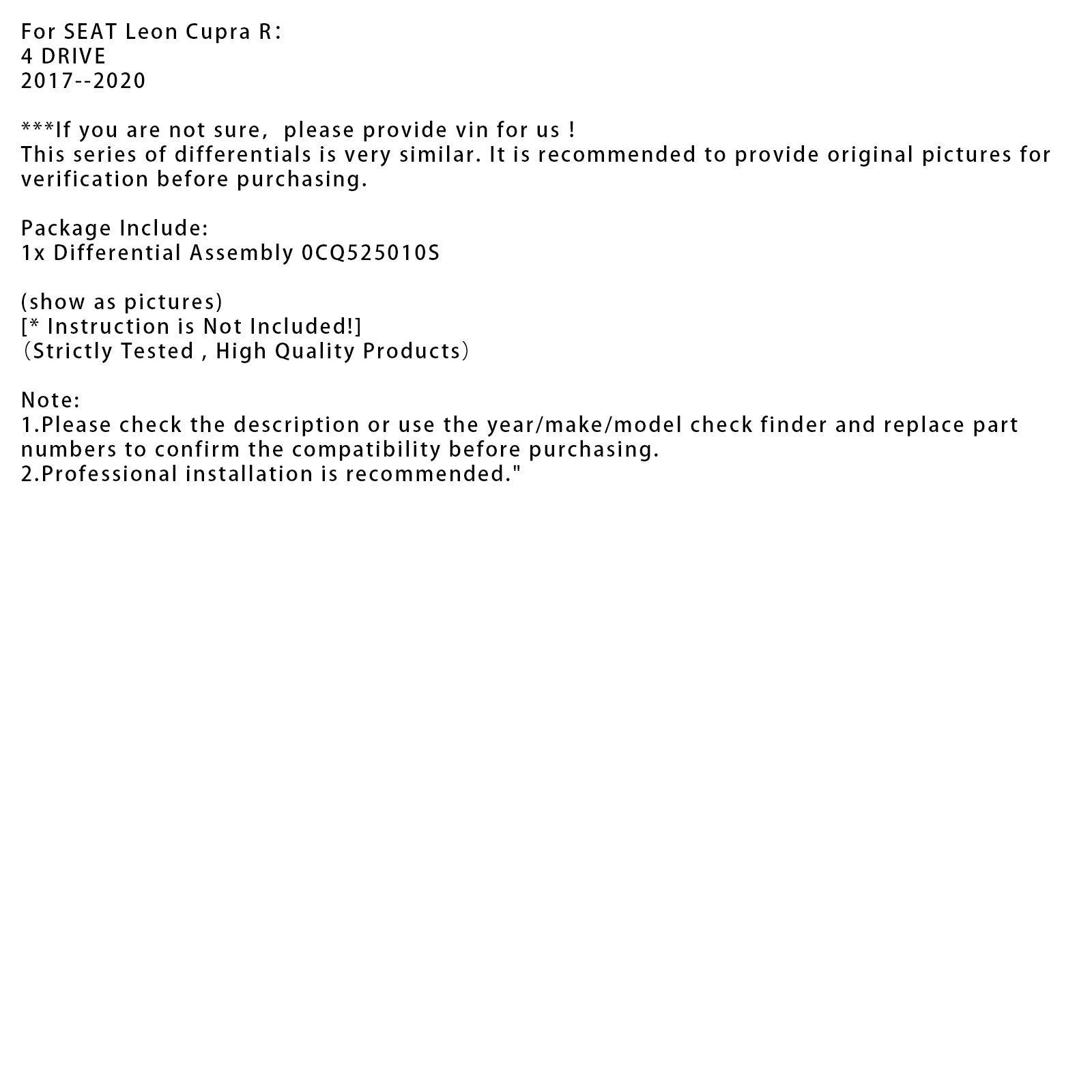 2017-2020 VW Golf R 4 Motion Rear Differential Assembly 0CQ525010S