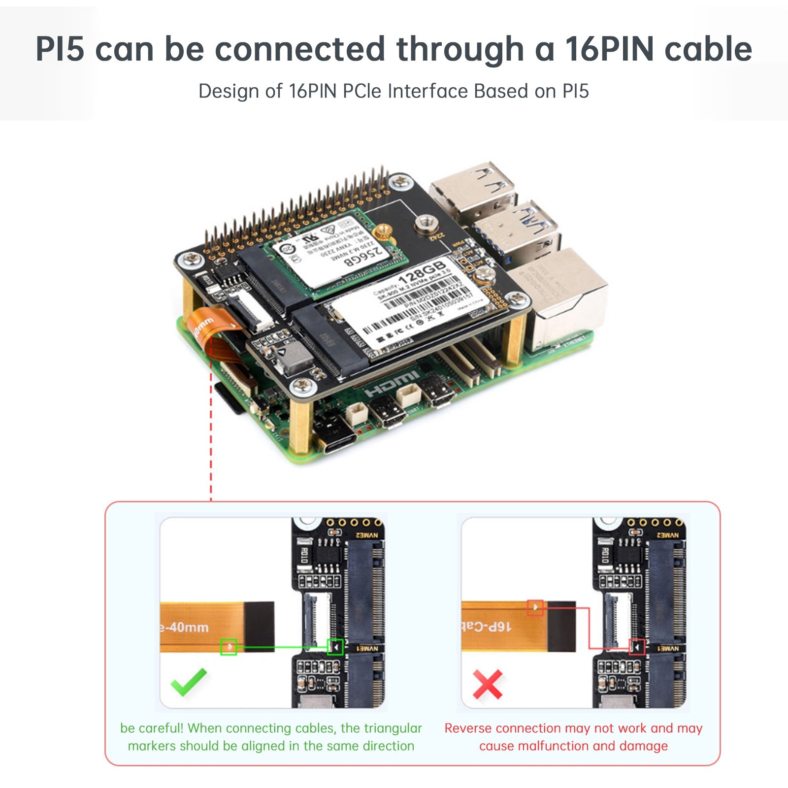 Raspberry Pi 5th Generation PCIe to Dual-Channel M.2 Hard Drive Expansion Board