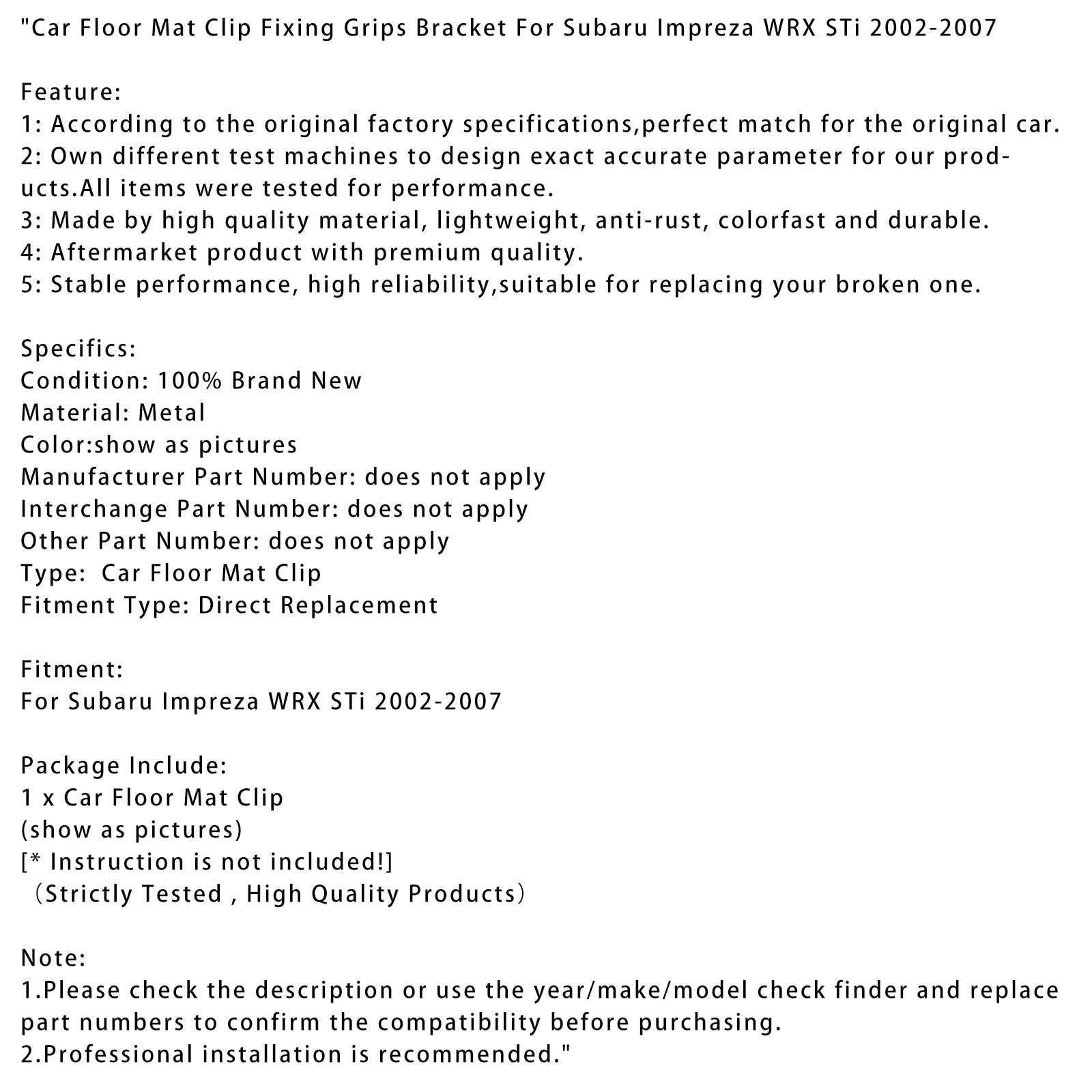 2002-2007 Subaru Impreza WRX STi Car Floor Mat Clip Fixing Grips Bracket