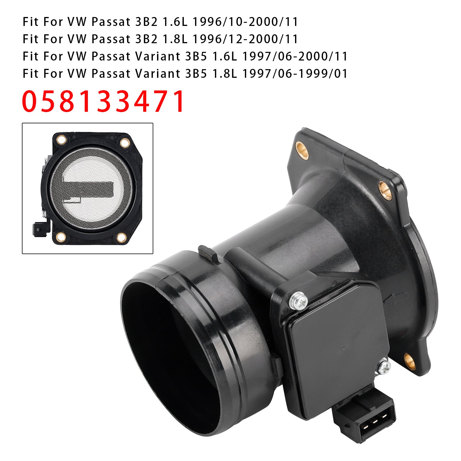 Mass Air Flow Meter Sensor For Audi A4 B5 A6 C5 VW Passat 3B 1.8L 058133471