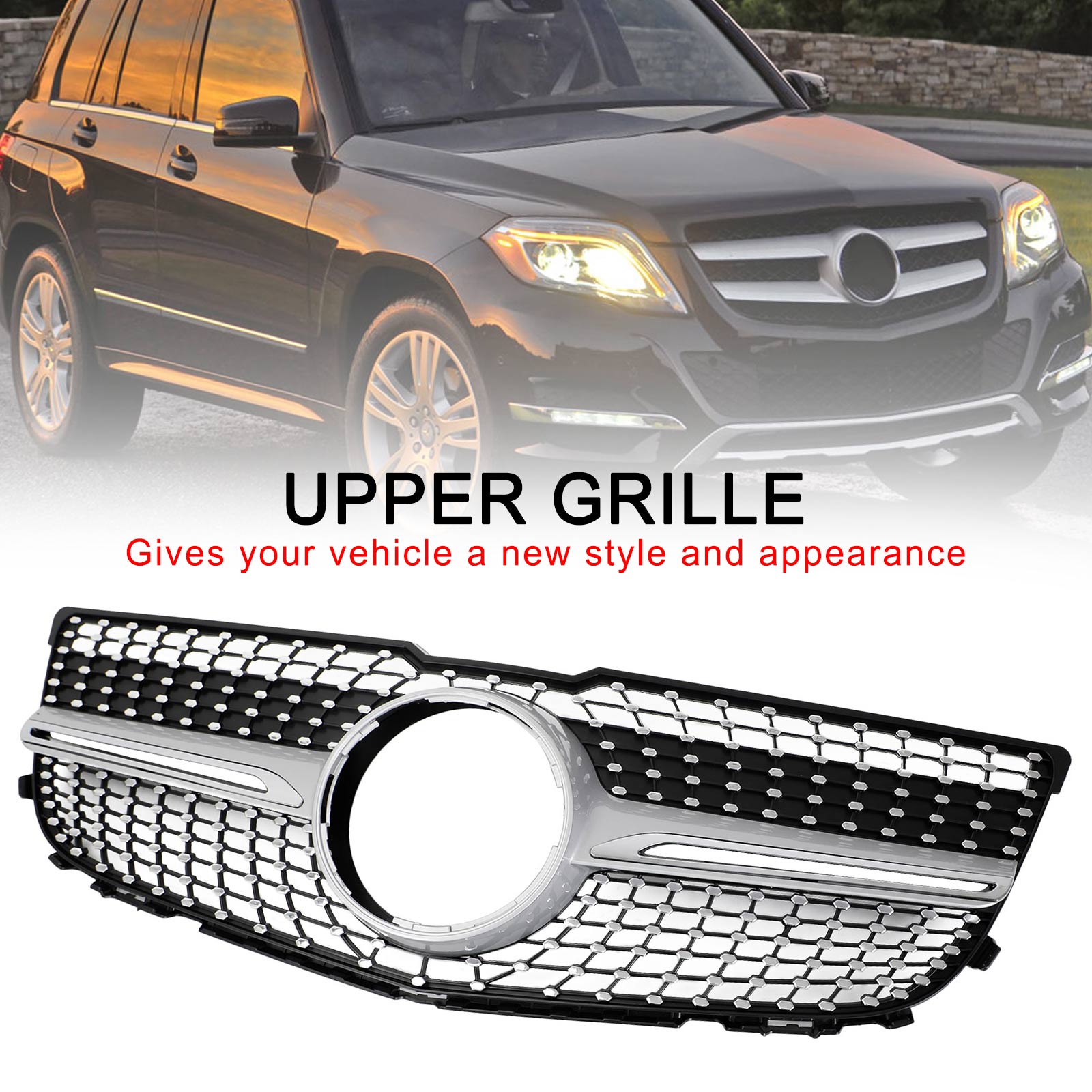 Front Bumper Grille Grill Fit Mercedes Benz X204 GLK-Class 2013-2015 Diamond