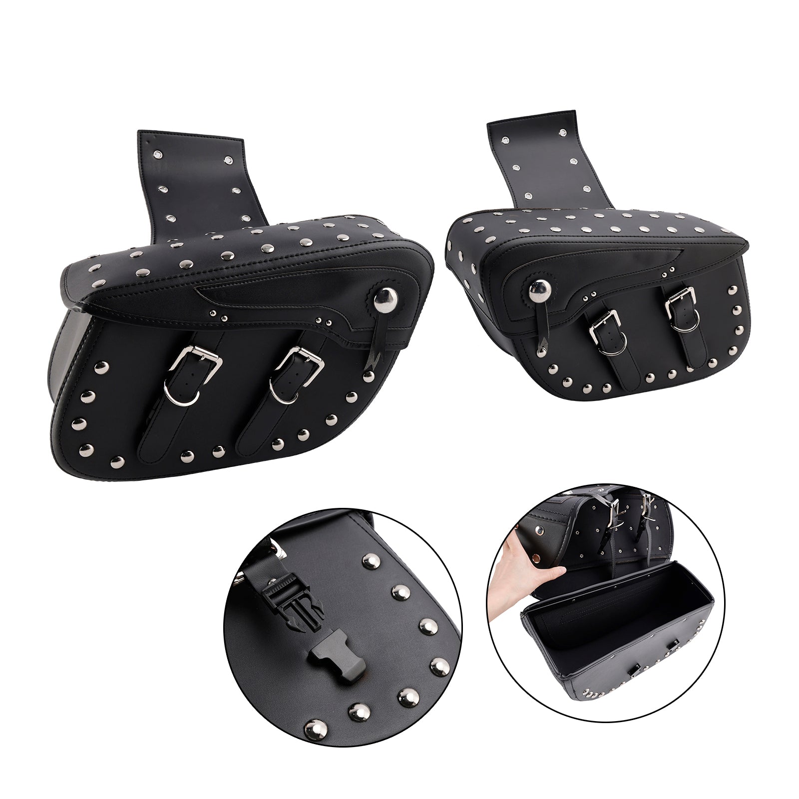 Universal Saddlebag Side Storage Tail Bag Pu Luggage Black 80L For Motorcycle