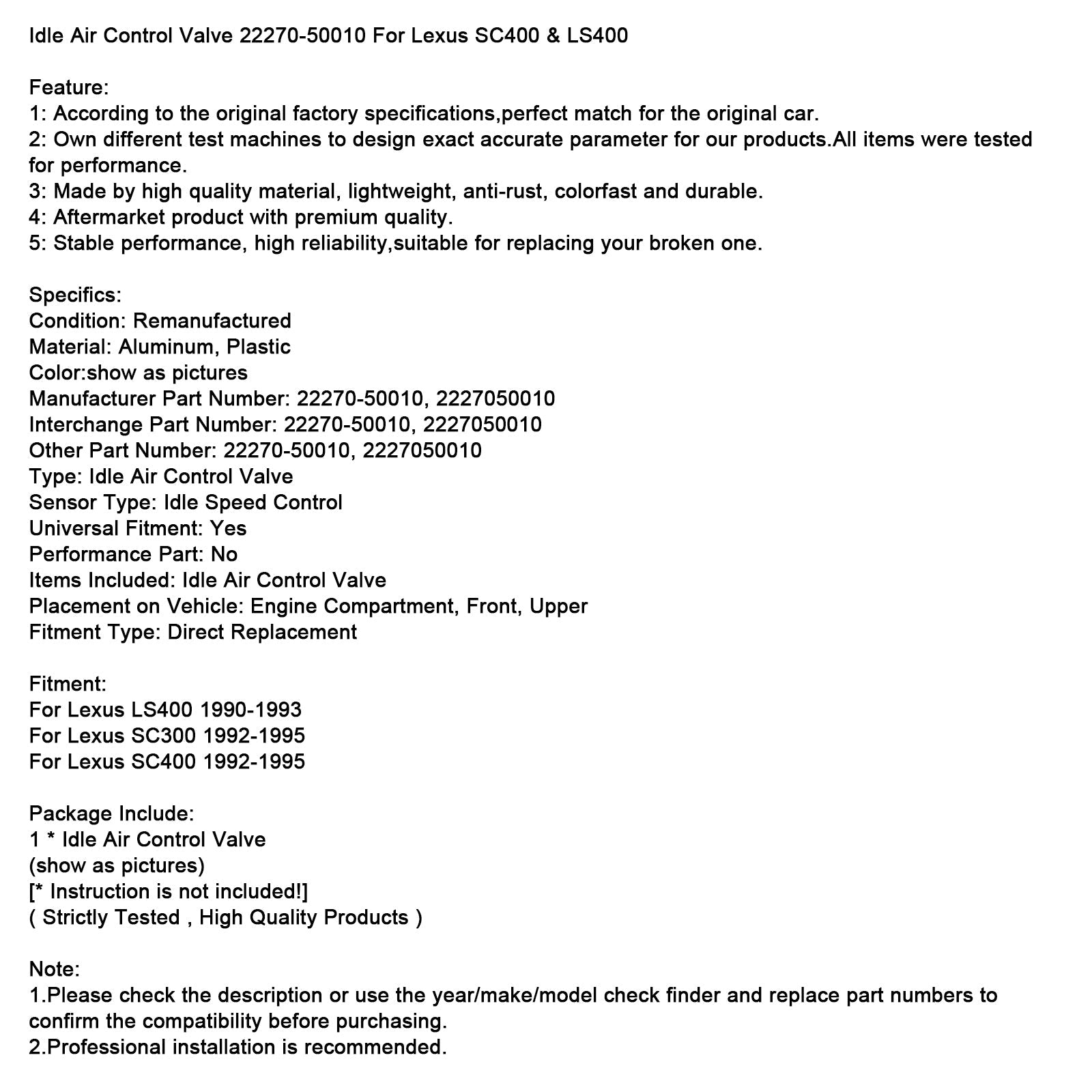 1990-1993 Lexus LS400 Idle Air Control Valve 22270-50010