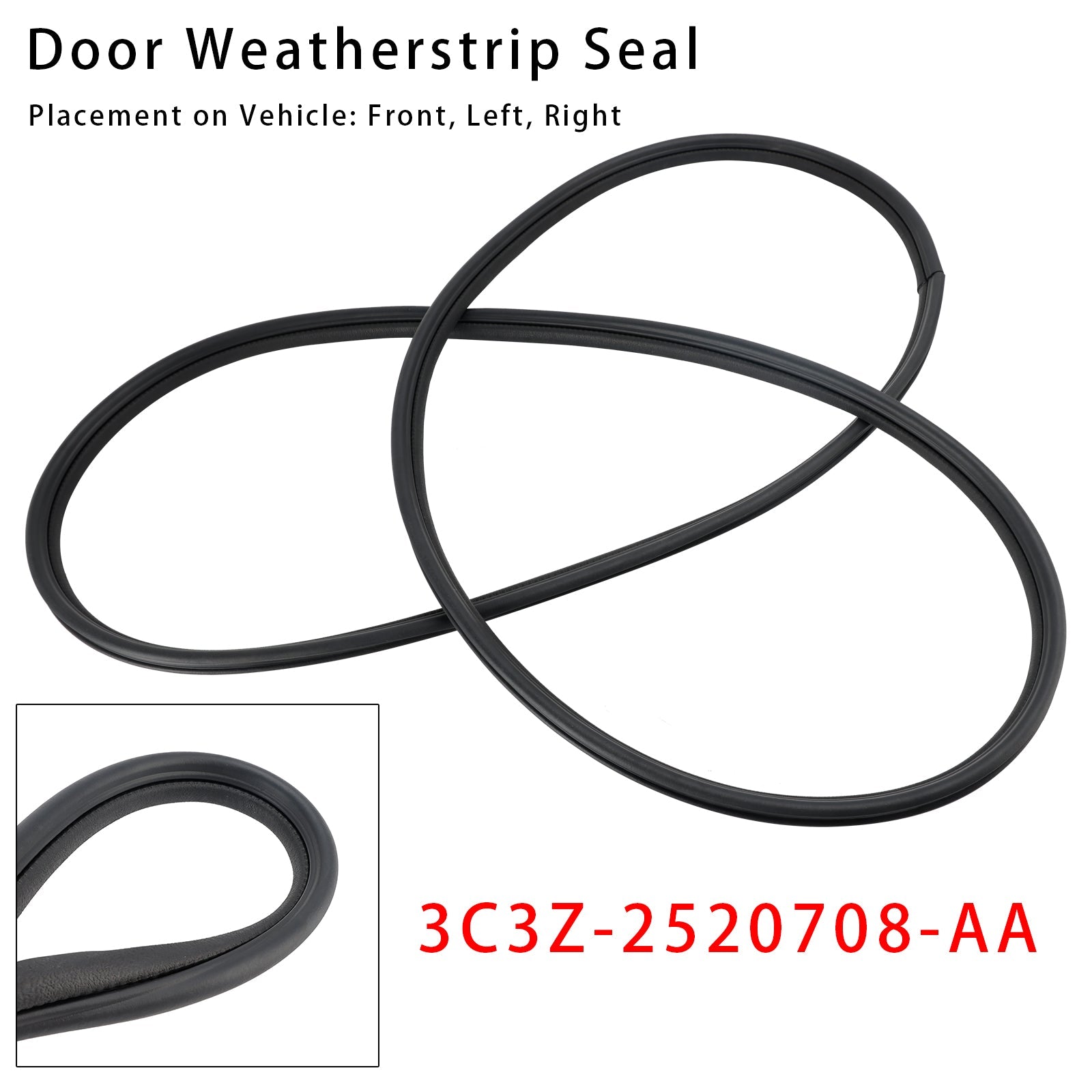 Front LH/RH Door Weatherstrip Seal 3C3Z-2520708-AA For Ford F-250 F-350 99-2016