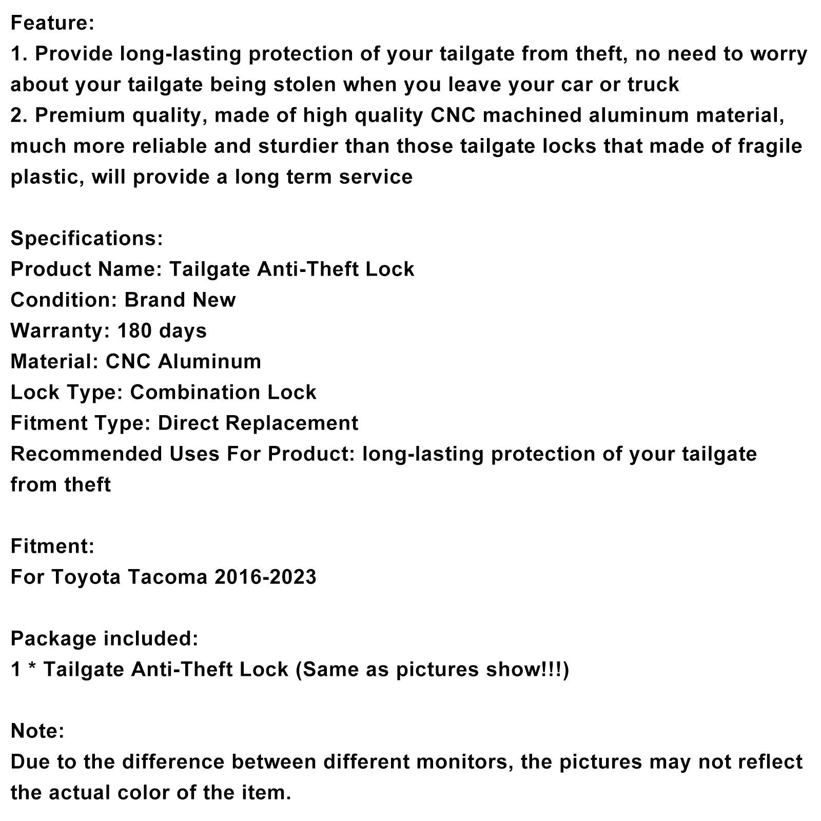 2016-2023 Toyota Tacoma Tailgate Security Device Truck Bed Tailgate Anti-Theft Lock