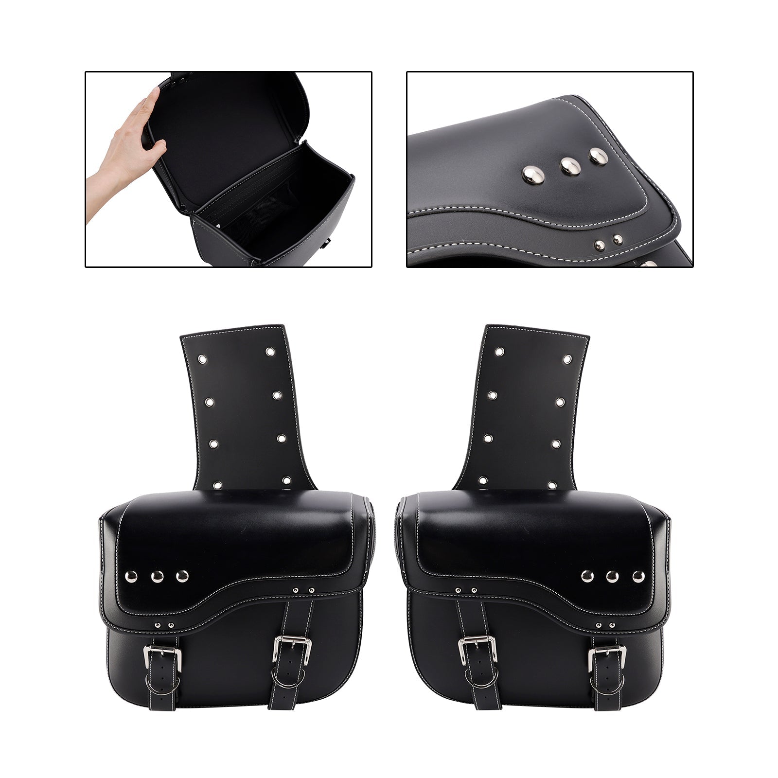 Universal Saddlebag Side Storage Tail Bag Pu Luggage Black 28L For Motorcycle
