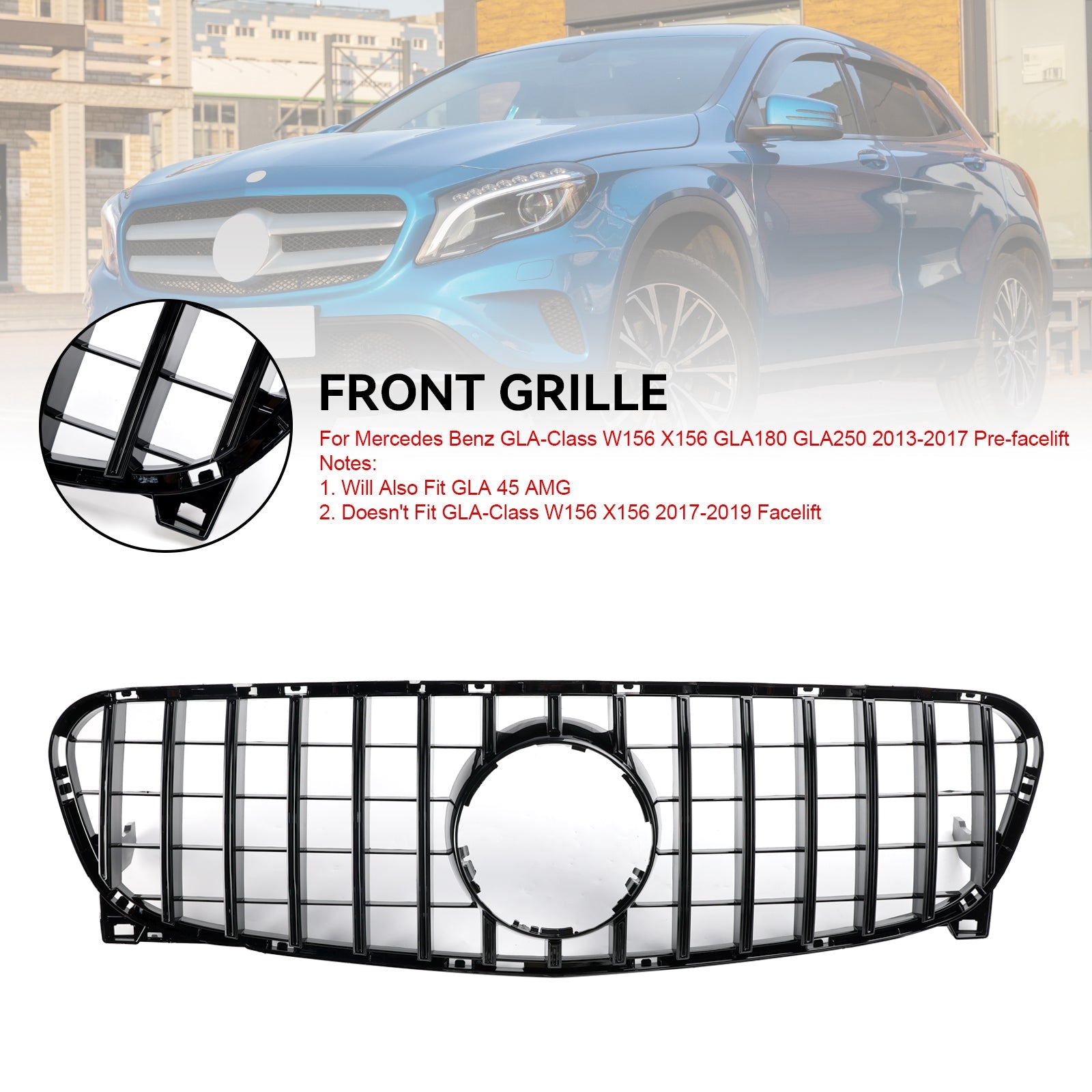 Front Radiator Grille Grill Fit Mercedes Benz GLA-Class W156 GLA45 2013-2017